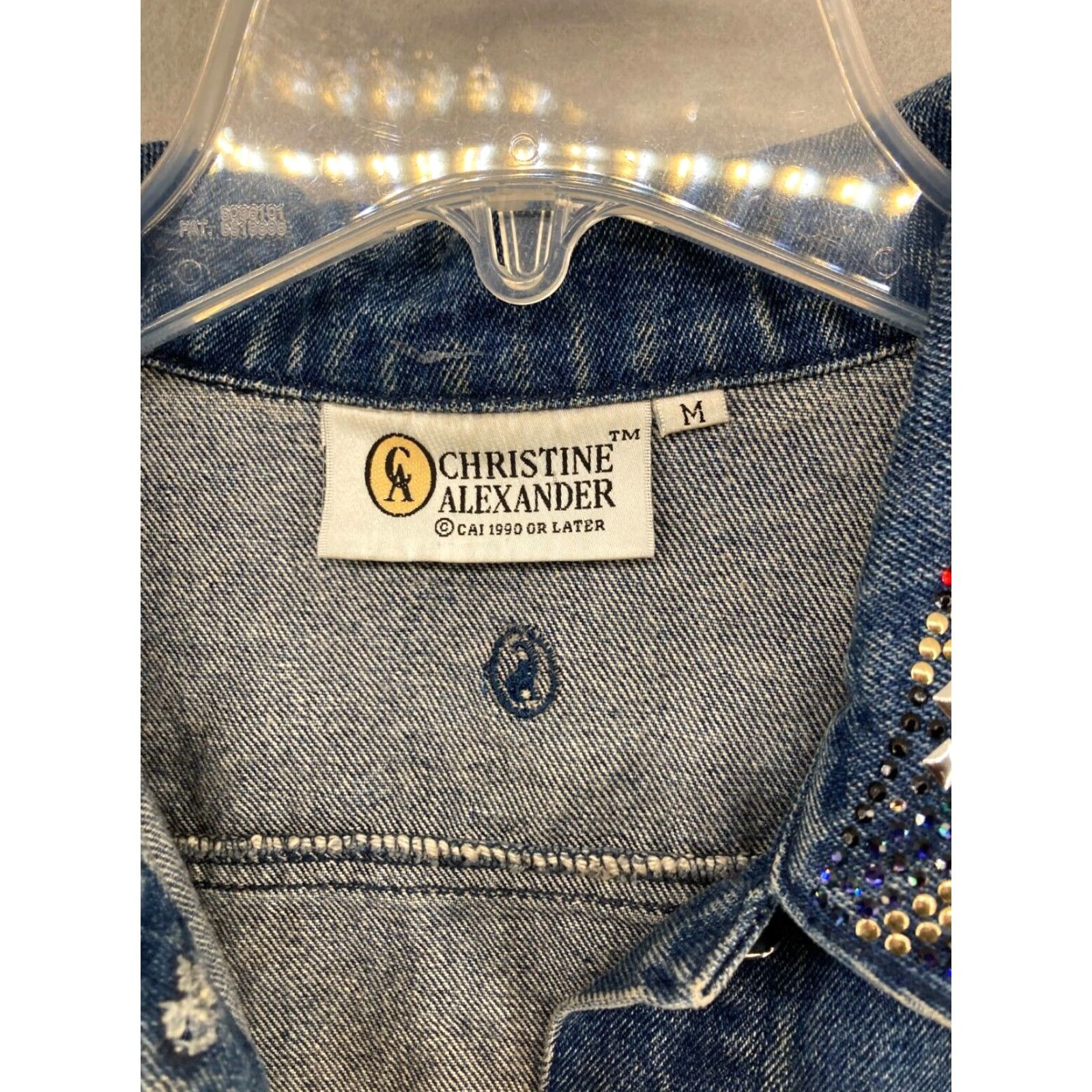 Denime VINTAGE Christine Alexander Denim Jacket Womens M Blue Rhinestone Embellished 90s Western Style Mens Womens? Size 32" / US 10 / IT 46 - 6 Thumbnail