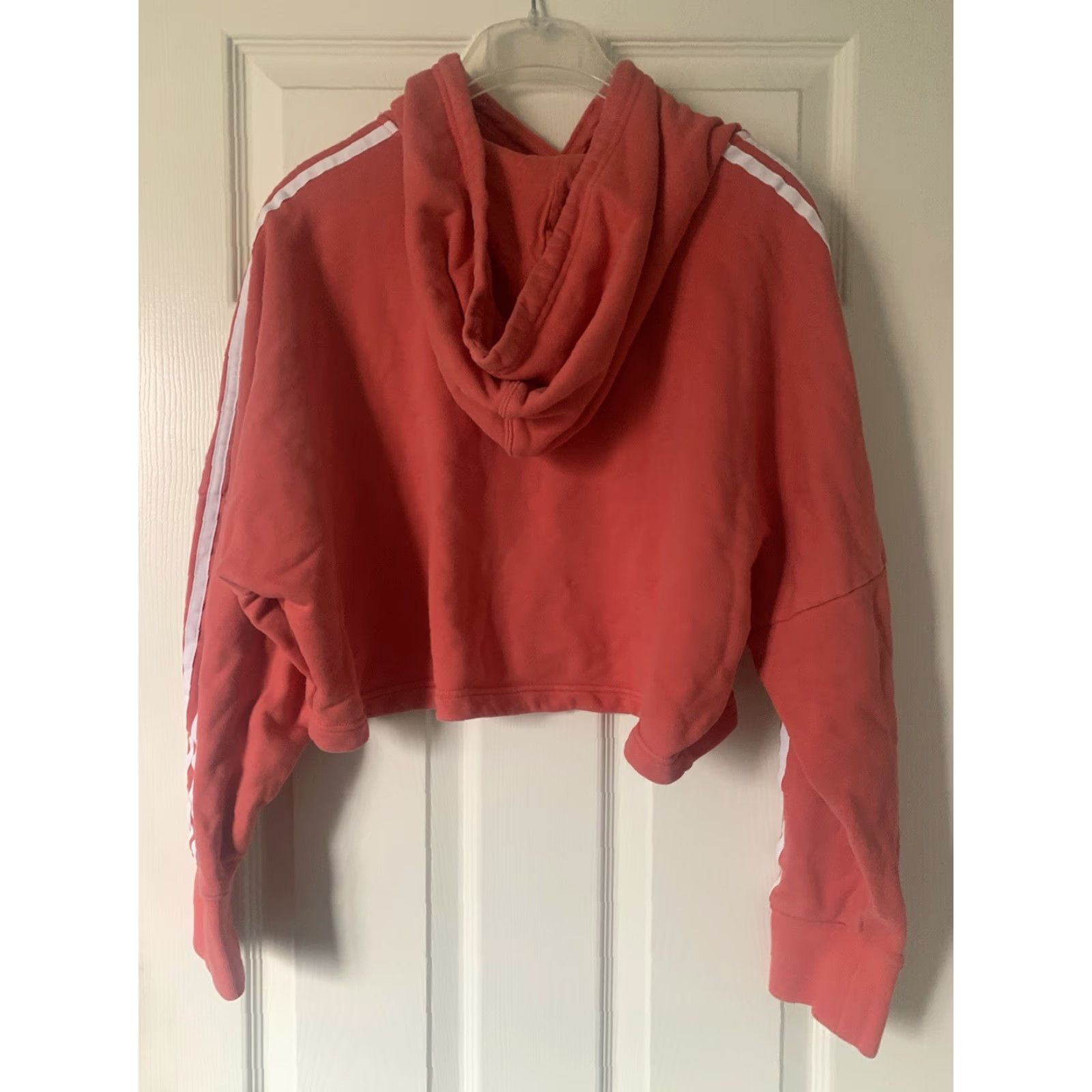 Adidas Adidas Original Cropped Hoodie Three Stripes Women's M Pink Hoodie Pullover Crew Neck Long Sleeve Logo Gym & Training Womens - 100% Cotton Size M / US 6-8 / IT 42-44 - 4 Thumbnail