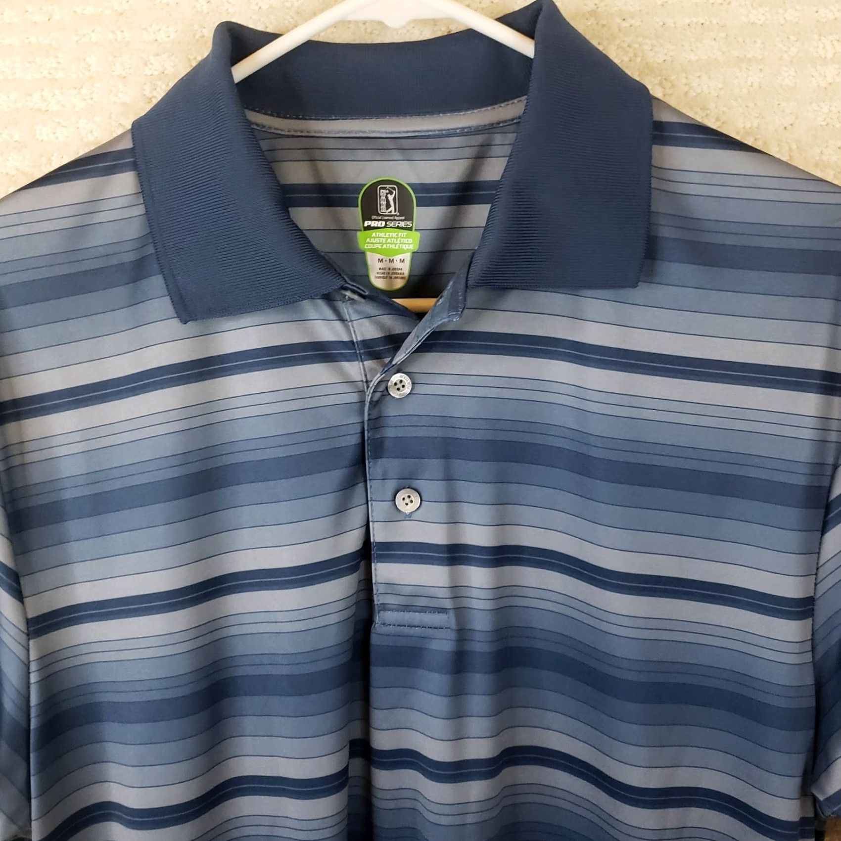 PGA Tour PGA Tour Pro Series Polo Shirt Men Blue Striped Short Sleeve Pullover Breathable 100% Polyester Golf Shirt M Regular Size US M / EU 48-50 / 2 - 3 Thumbnail