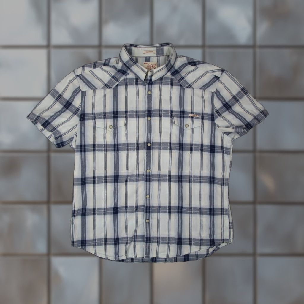 Lucky Brand Lucky Brand Men’s XL Blue Check Short Sleeve Button-Up Shirt with Pearl Snaps - Classic Fit, Casual, Western Size US XL / EU 56 / 4 - 1 Thumbnail