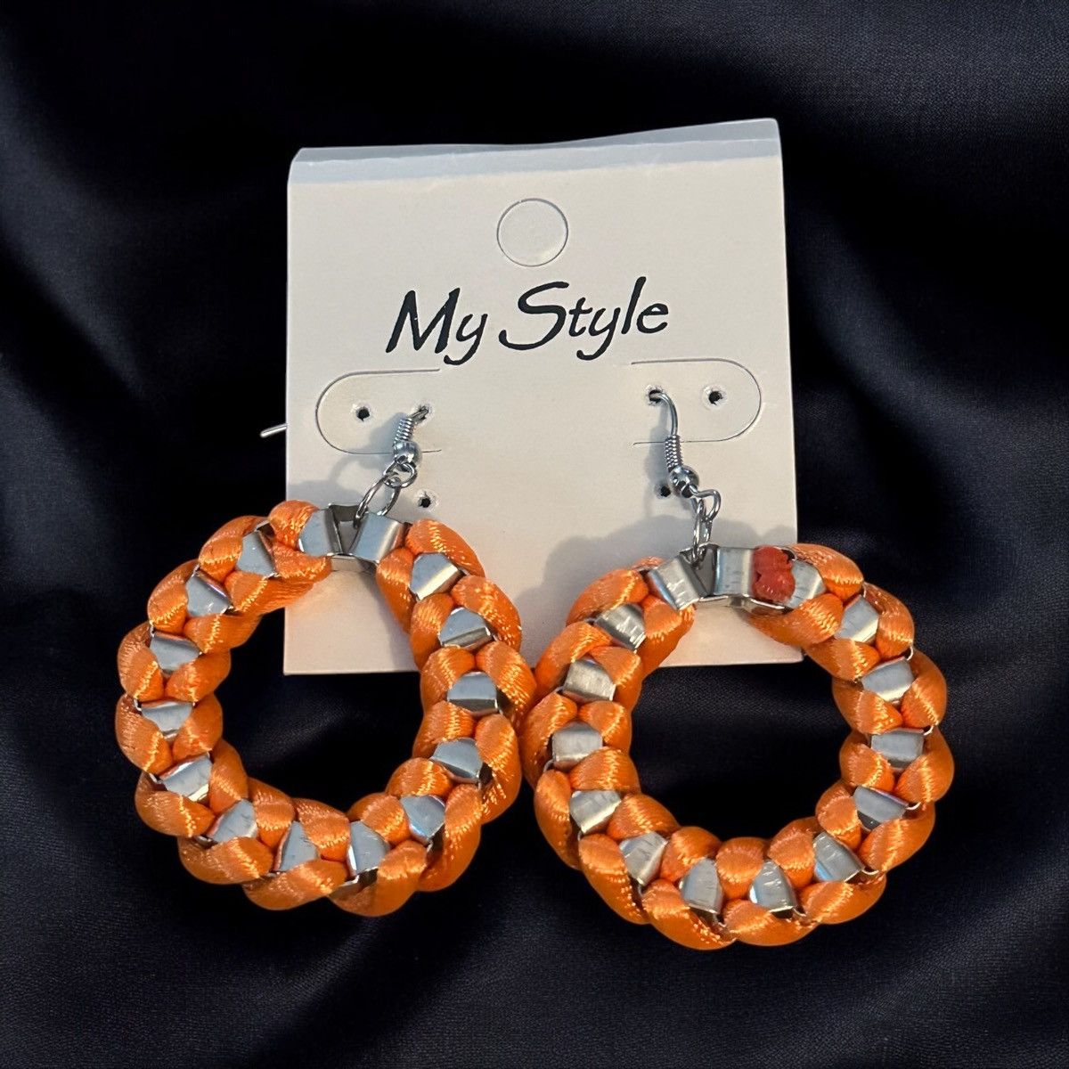 Other My Style silver tone orange woven ribbon hoop earrings Size ONE SIZE - 1 Thumbnail