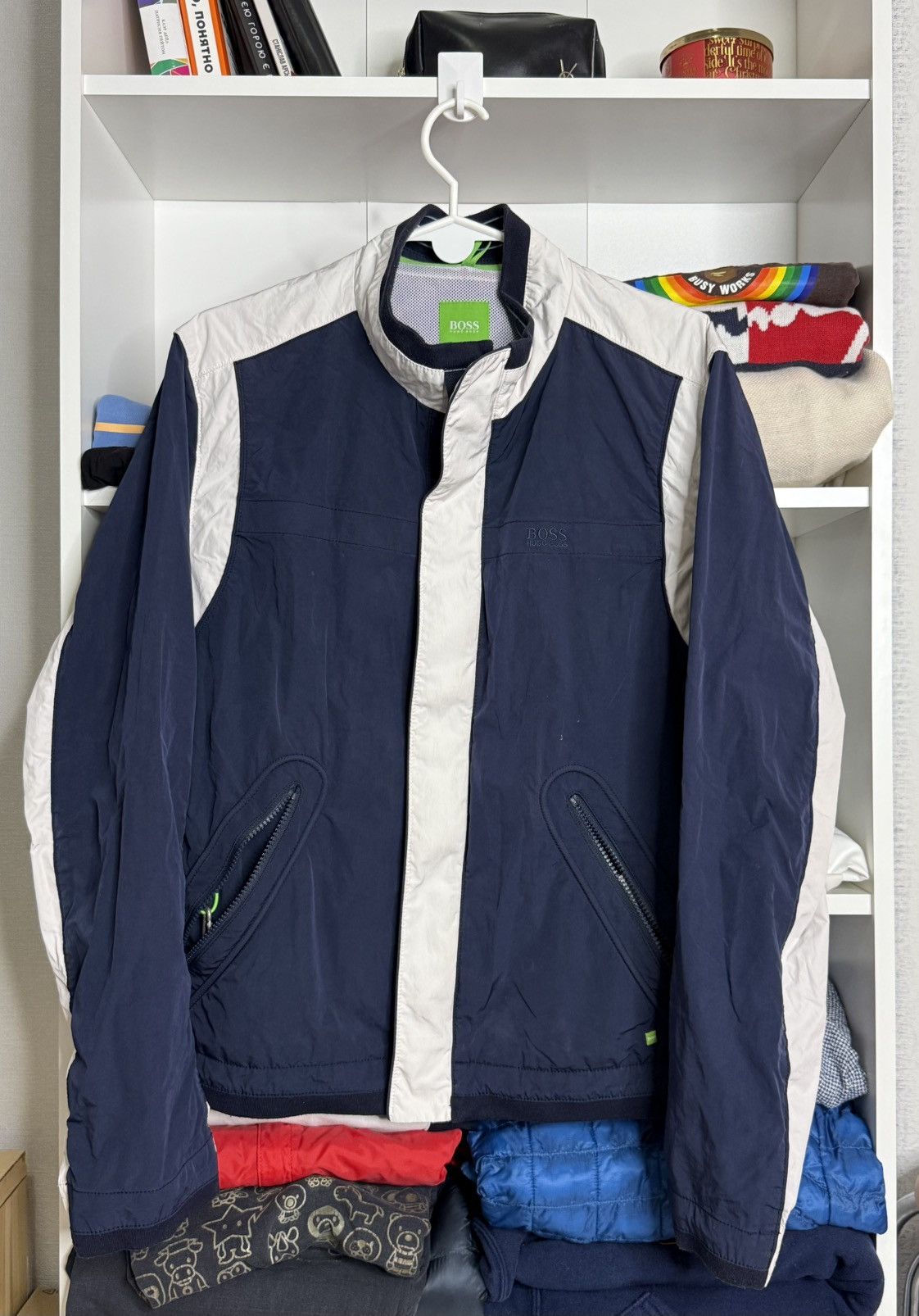 Hugo Boss Hugo Boss Blue/White Green label nylon jacket size L Size US L / EU 52-54 / 3 - 1 Thumbnail