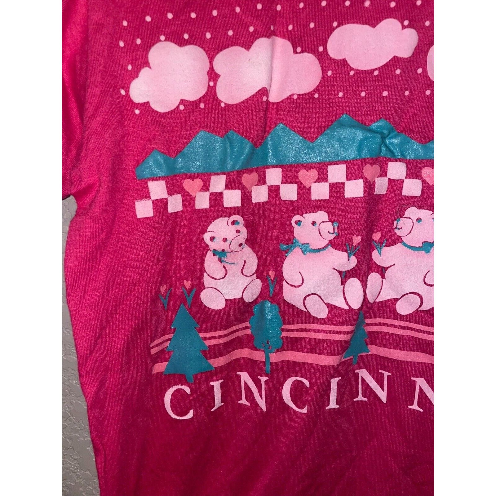 Jerzees Vintage Cincinnati Pink Shirt Teddy Bear Tee 1988 80s VTG S Size US S / EU 44-46 / 1 - 2 Thumbnail