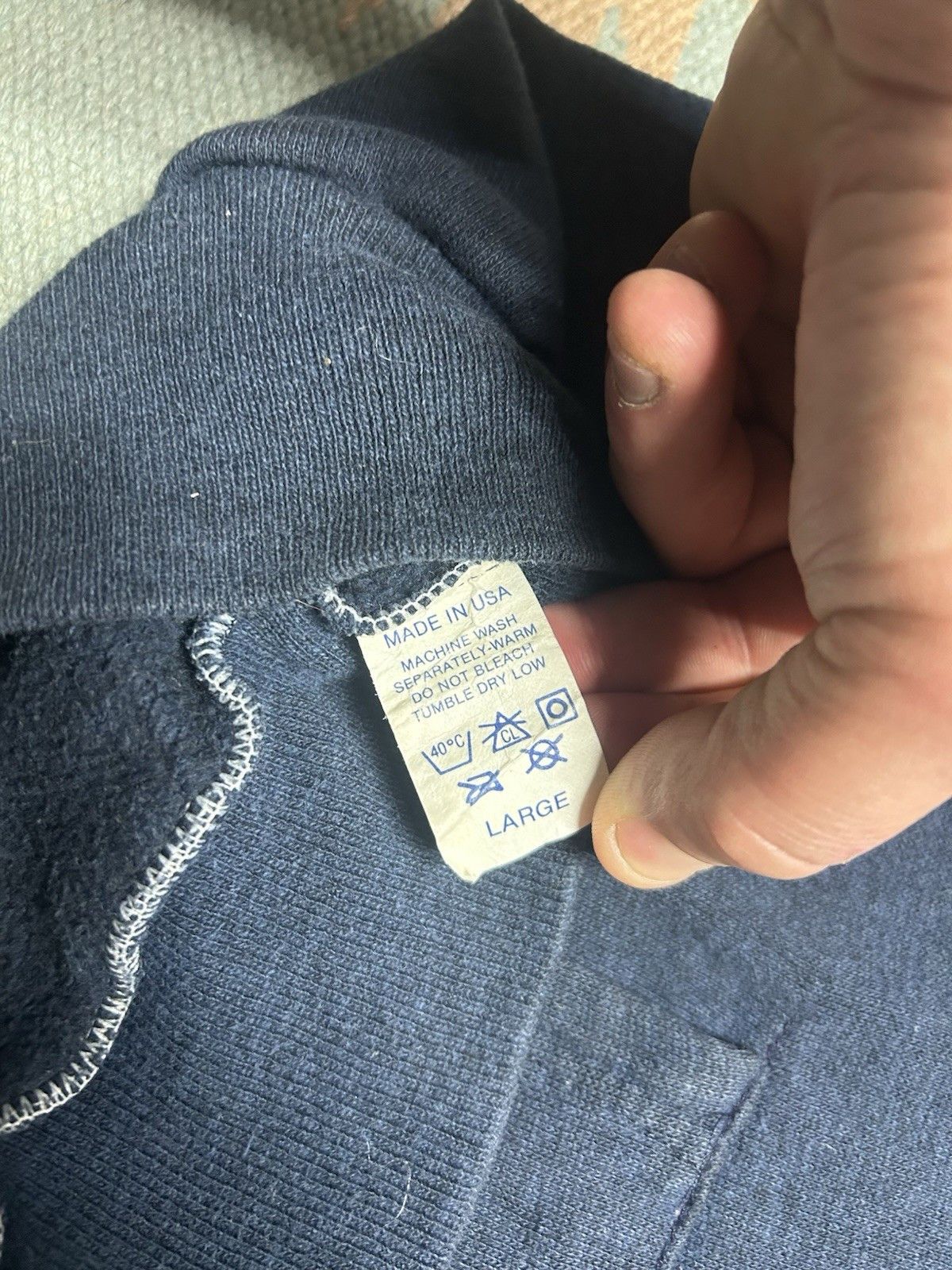 Vintage Vtg 70s hoodie sweatshirt navy blue faded blank raglan large Size US L / EU 52-54 / 3 - 6 Thumbnail
