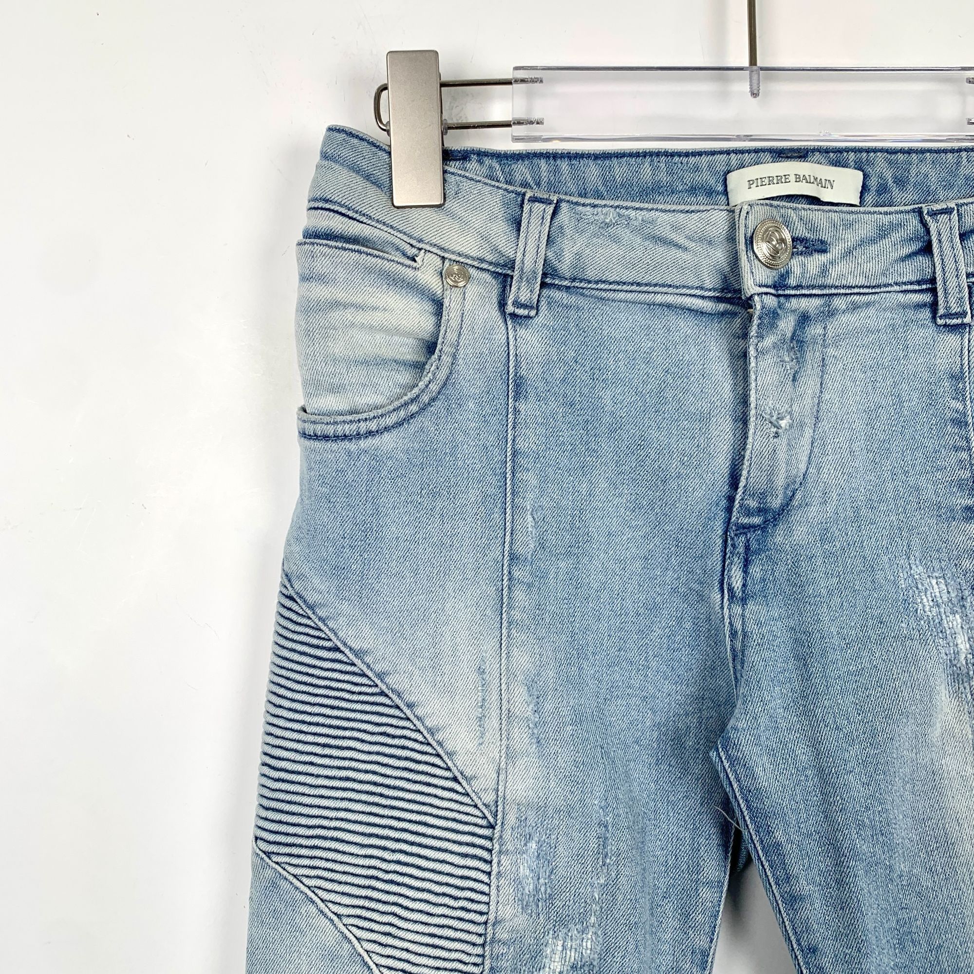 Pierre Balmain CM0075 Pierre Balmain Distressed Light Wash Moto Jeans Size US 27 - 3 Thumbnail