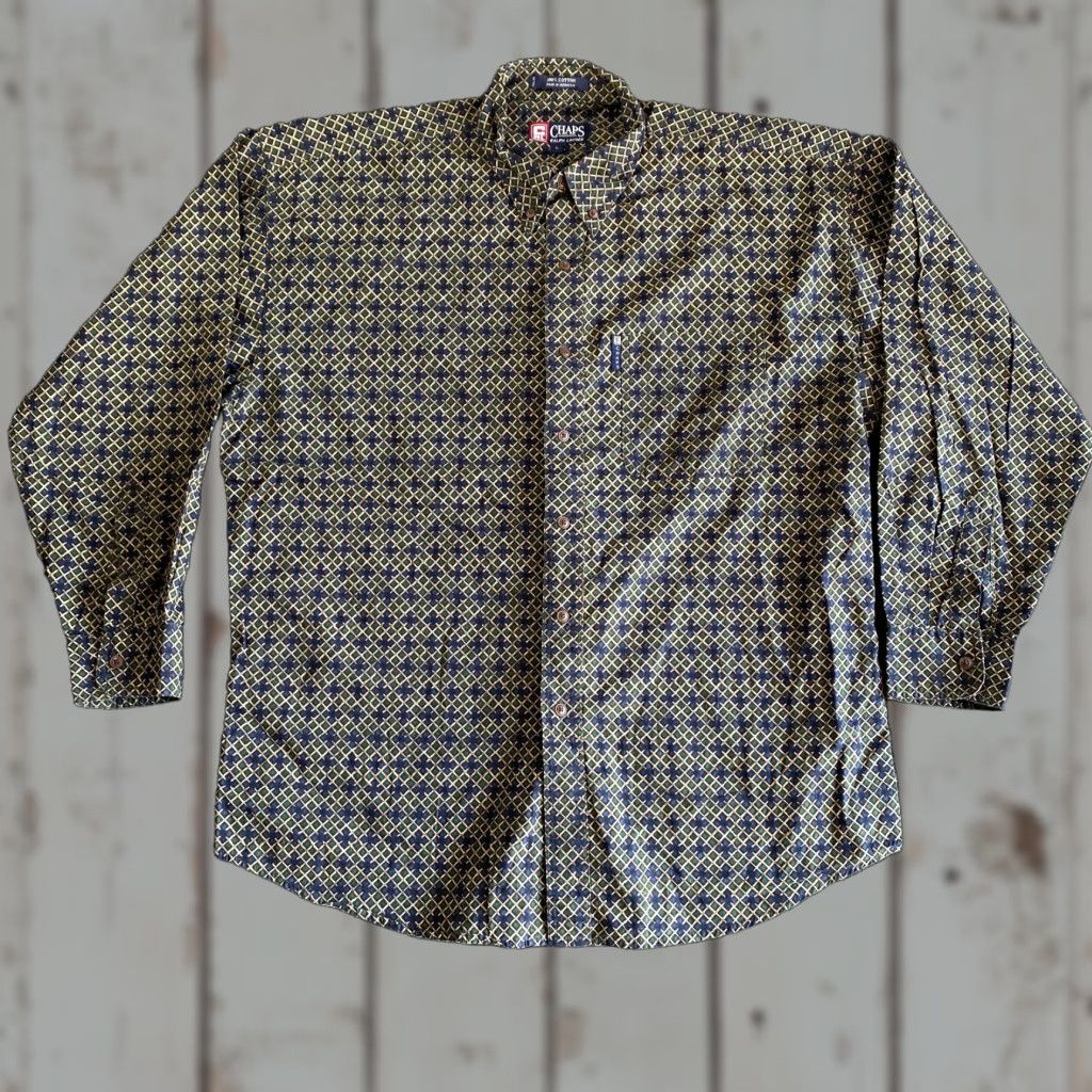 Chaps VINTAGE Chaps Ralph Lauren Button-Up Shirt Long Sleeve L Green Gold Fence Print Mens Size US L / EU 52-54 / 3 - 1 Thumbnail
