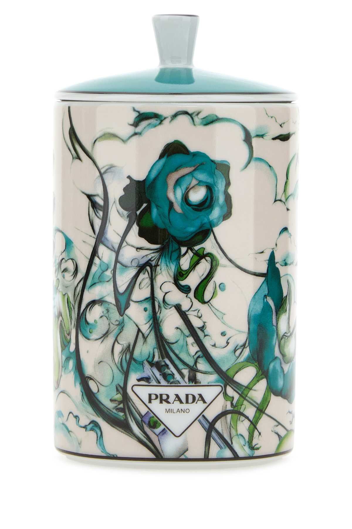 image of Prada Embellished Porcelain Candle in Printed, Men's