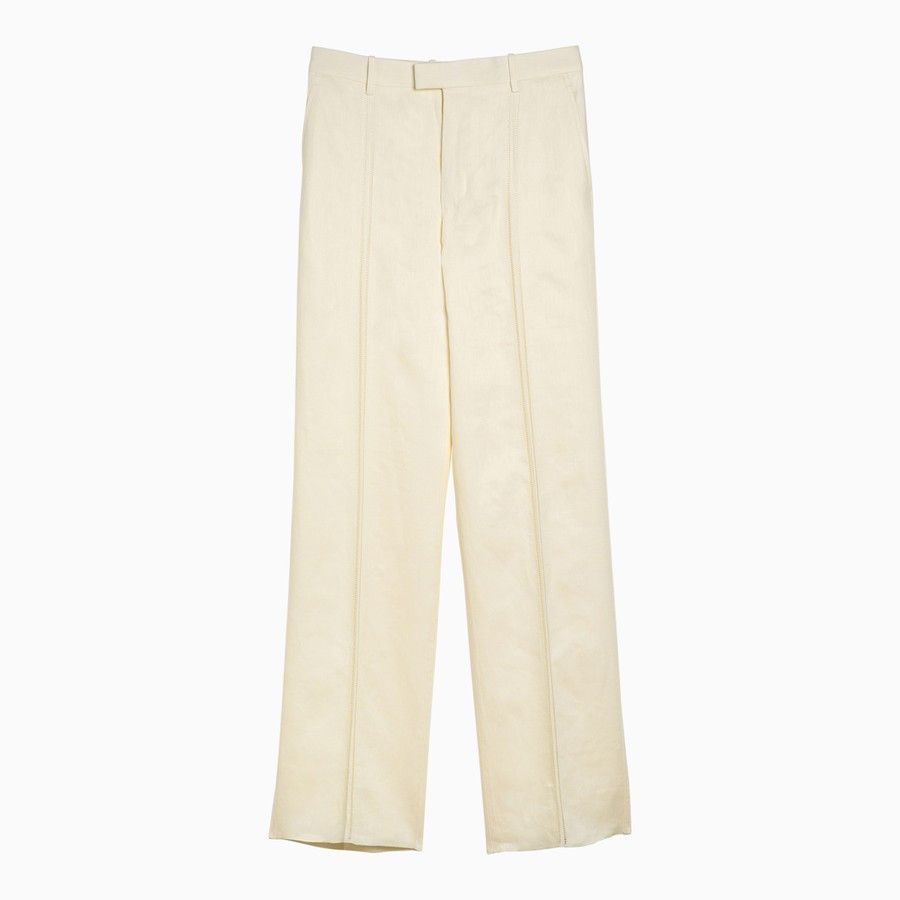 Bottega Veneta o1d2blof0824 Linen Trousers in Cream Size 26" / US 2 / IT 38 - 1 Thumbnail