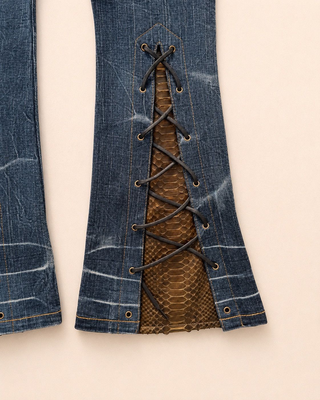 Japanese Brand Skull lace up flare jeans Size US 27 - 6 Thumbnail
