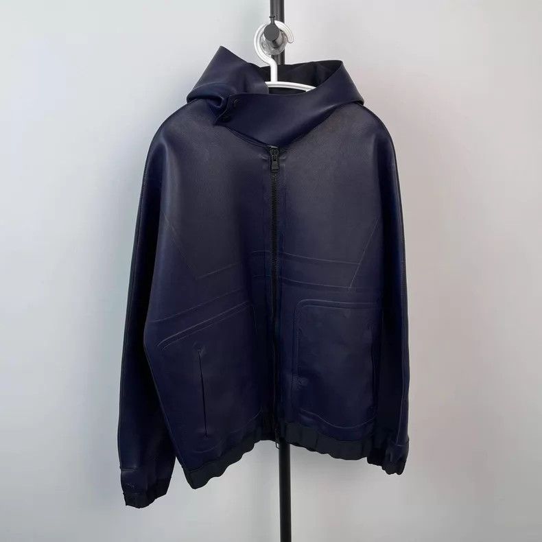 Louis Vuitton Louis Vuitton Navy hooded zip-up leather jacket Size US S / EU 44-46 / 1 - 1 Thumbnail