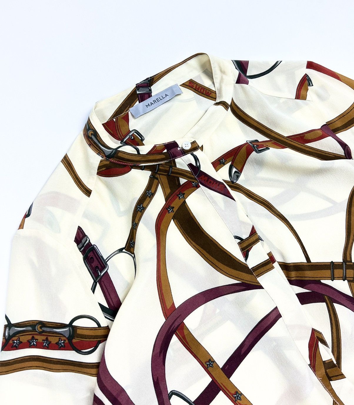Marella Marella Silk Blouse Scarf Print Equestrian Hermes Style Size L / US 10 / IT 46 - 4 Thumbnail