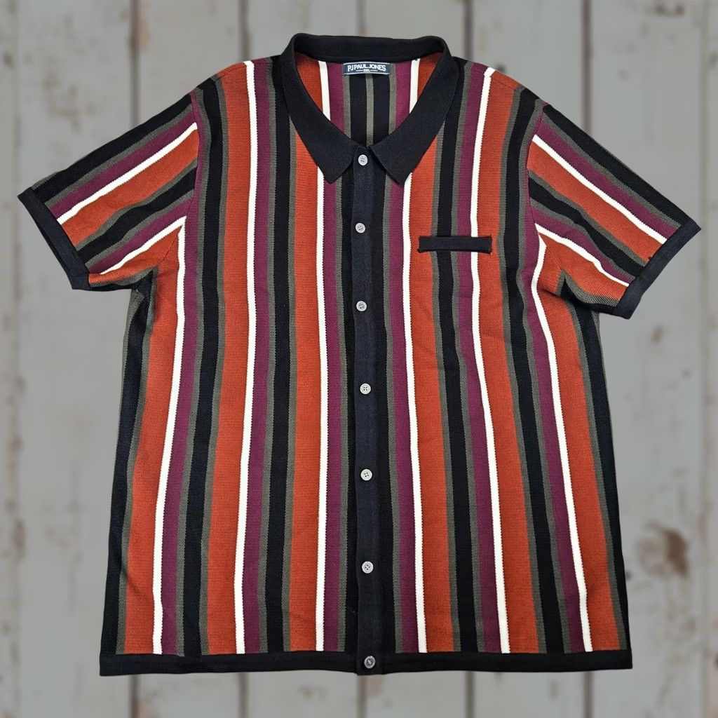 Vintage PJ Paul Jones 2XL Mens Shirt Knit Striped Short Sleeve Button Up Brown Size US XXL / EU 58 / 5 - 1 Thumbnail