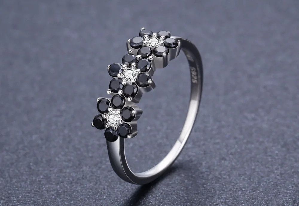 Jewelry Flower Bague Black Spinel Ring Size ONE SIZE - 3 Thumbnail