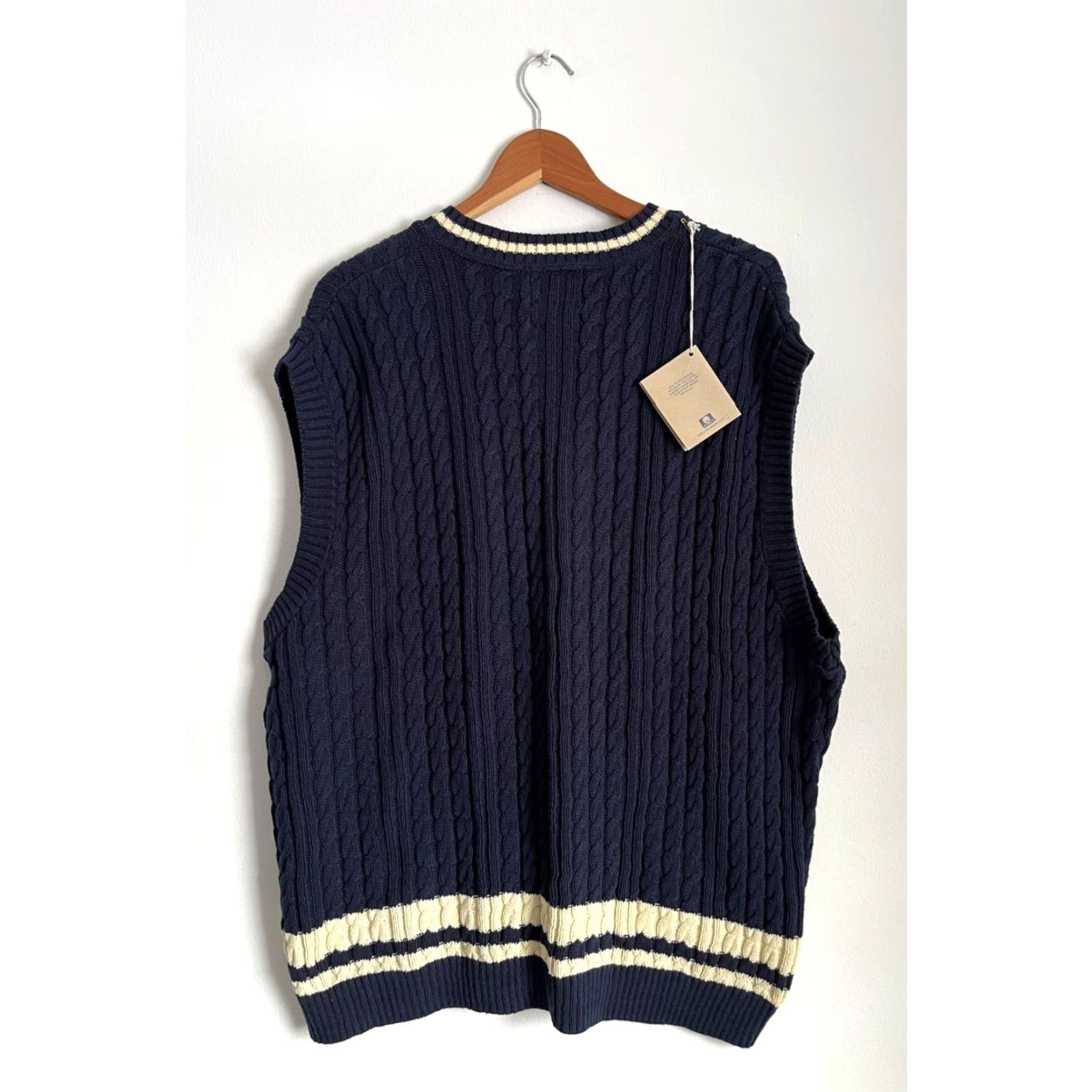 Vintage VINTAGE Old Glory Men's Sweater Vest 2XL Navy Cotton Cable-Knit V-Neck Tall 90s Retro Size US XXL / EU 58 / 5 - 2 Thumbnail