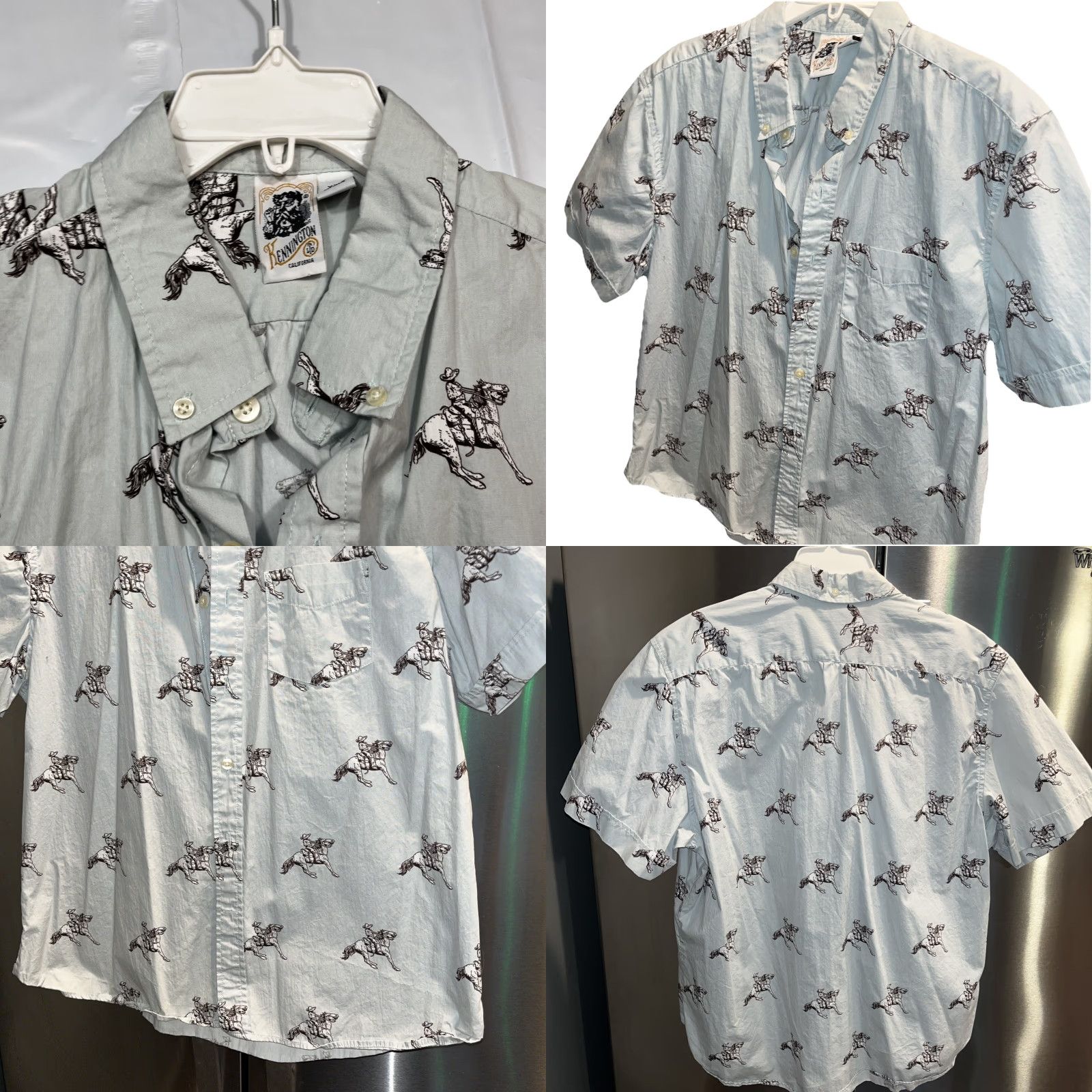 Vintage Kennington Shirt Men’s 2XL Short Sleeve Button-Up Western COWBOY HORSE Cotton 2X Very Light Green Retro 90s Beach Outdoor Pockets Mens Size US XXL / EU 58 / 5 - 10 Thumbnail