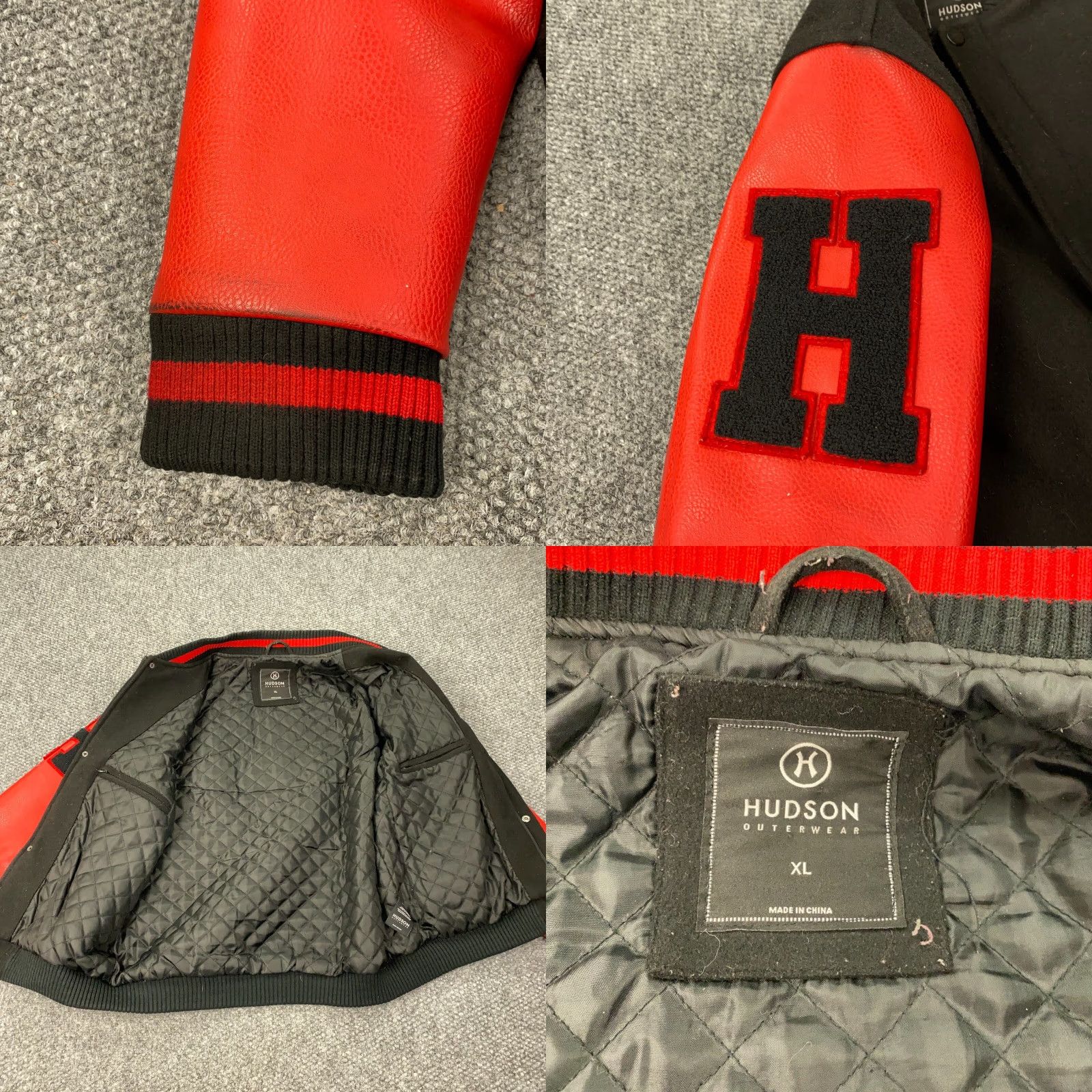 Hudson Hudson Varsity Jacket Mens XL Black Panda 90s College Designer Hip Hop Sports Embroidered Pockets Zip Short Coat/Outerwear Size US XL / EU 56 / 4 - 8 Thumbnail