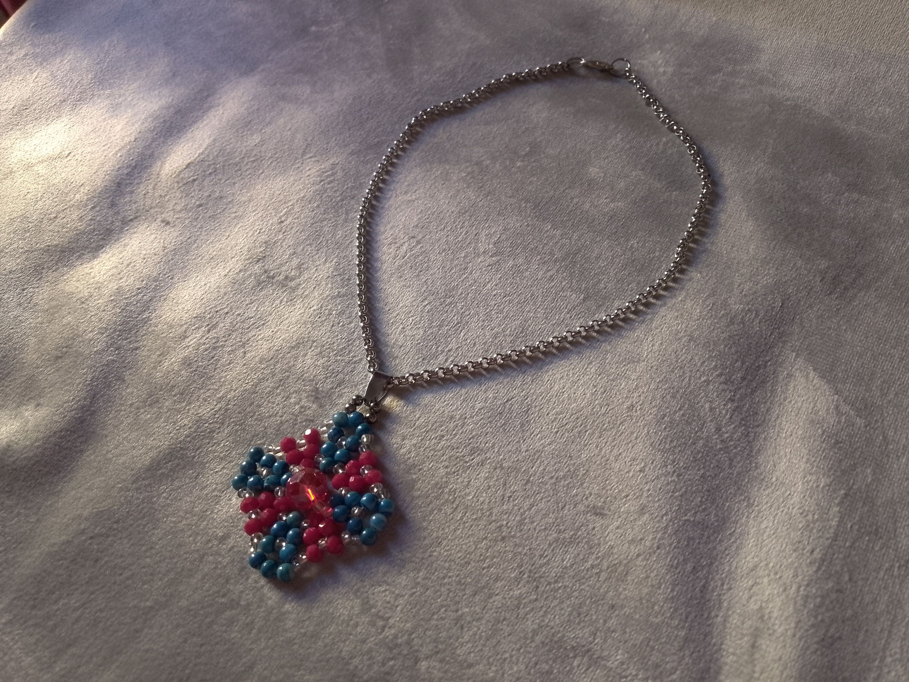 Handmade Necklace Vintage Pendant in Crystal Blue Red Size ONE SIZE - 3 Thumbnail