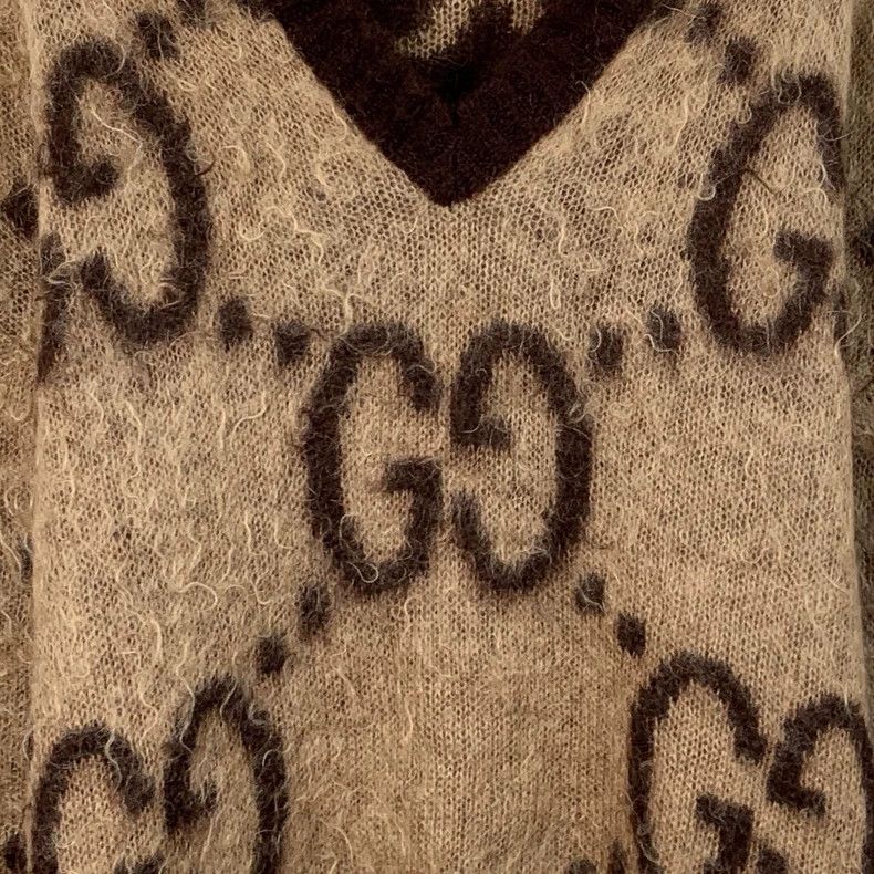 Gucci Gucci Brown logo jacquard full-print horsehair V-neck long Size US S / EU 44-46 / 1 - 4 Thumbnail