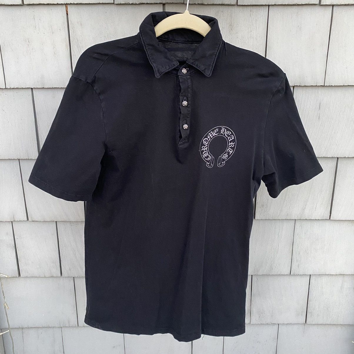 Chrome Hearts Chrome Hearts Horseshoe Logo Fleur Button Polo Shirt ...