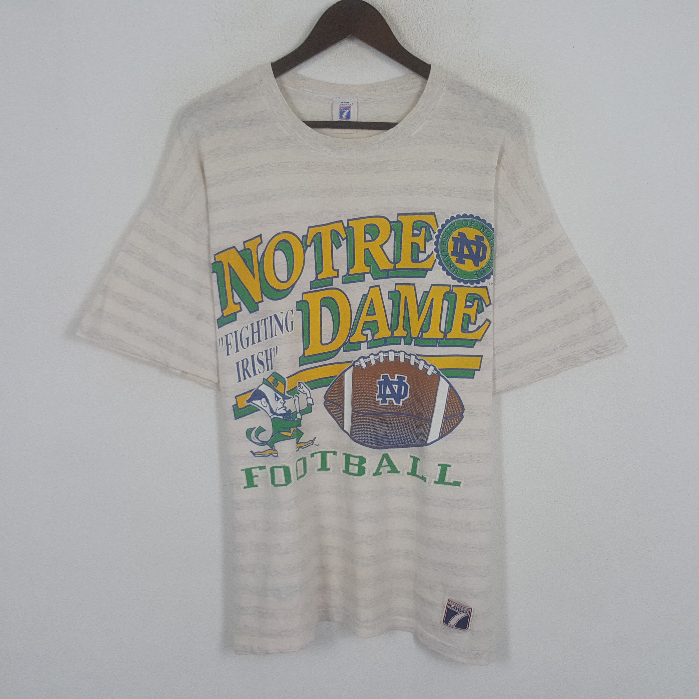 image of Logo 7 x Vintage 90’S Notre Dame 7 Logo Tshirt in Grey, Men's (Size XL)