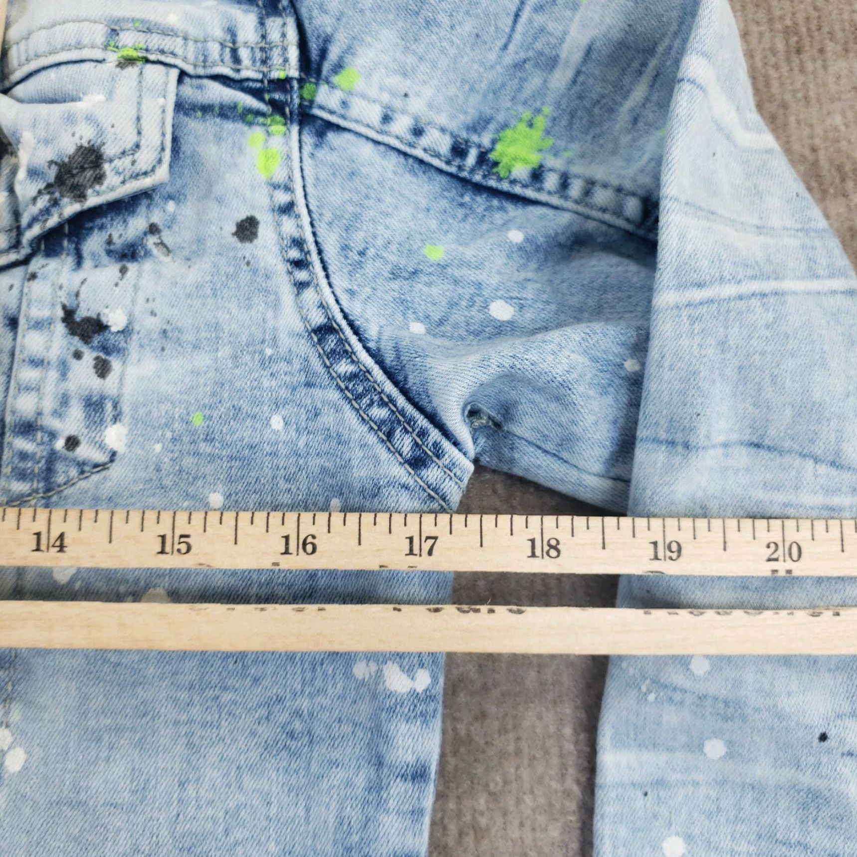 Vintage Evolution In Design Blue Acid Wash Paint Denim Jacket Youth XL 18-20 Long Sleeve Button Down Casual Kids Size US XL / EU 56 / 4 - 3 Thumbnail