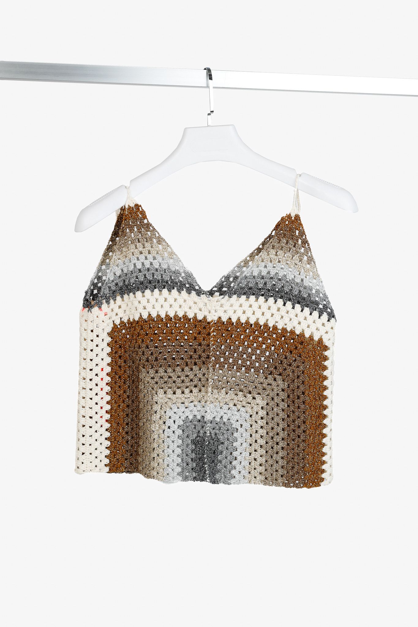 Rose Carmine Neutral-Tone Lurex Crochet Tank