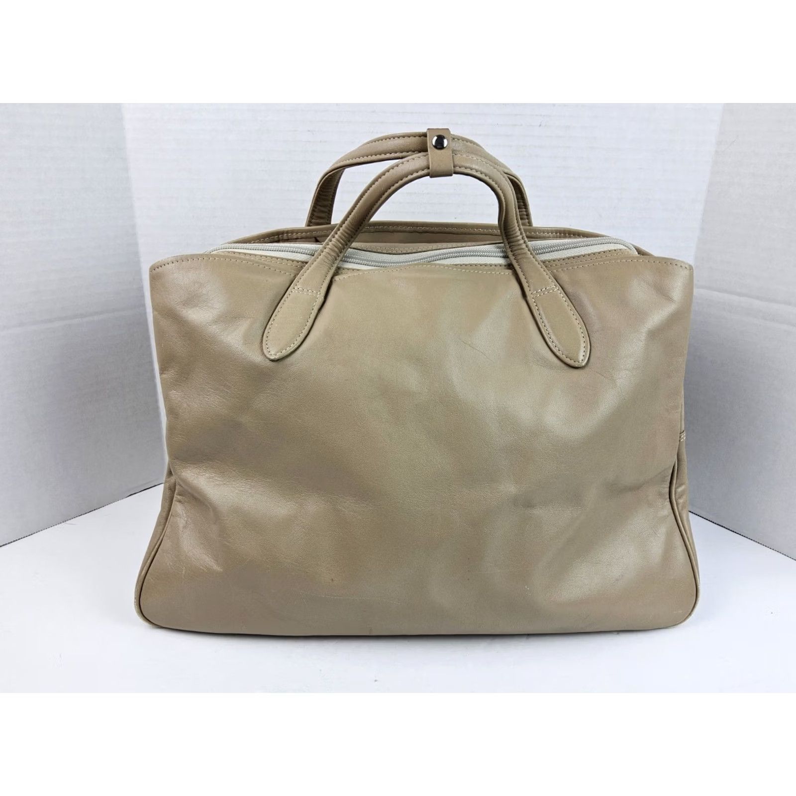 Vintage VINTAGE Leather Duffle Bag Women's Travel Purse Satchel with Key Beige Size ONE SIZE - 3 Thumbnail