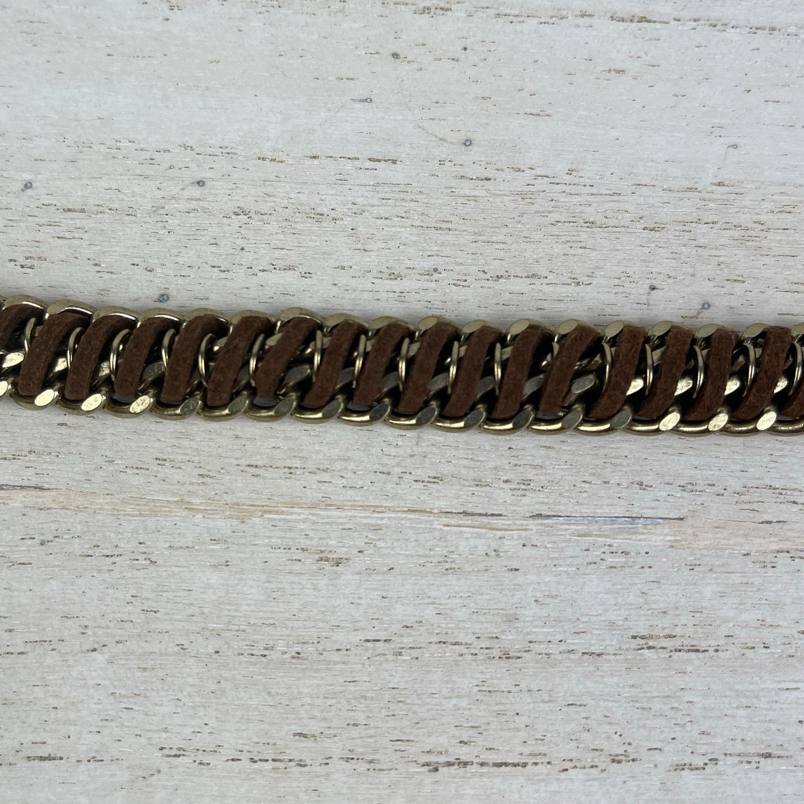 Other Gold Chunky Chain Bracelet Brown Braided Faux Leather NWOT Size ONE SIZE - 13 Thumbnail