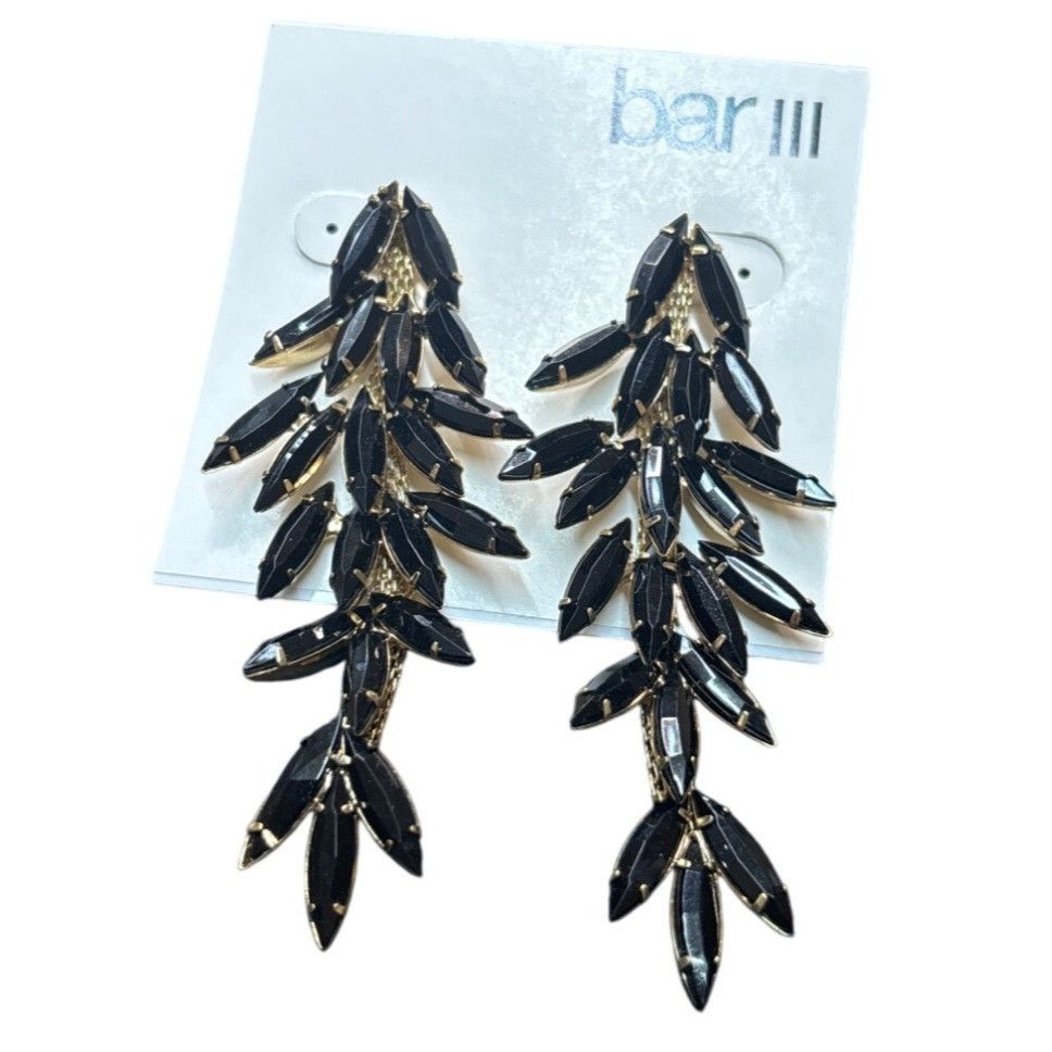 Bar III Bar III Black & Gold Leaf Drop Earrings With Stud Back Size ONE SIZE - 2 Thumbnail