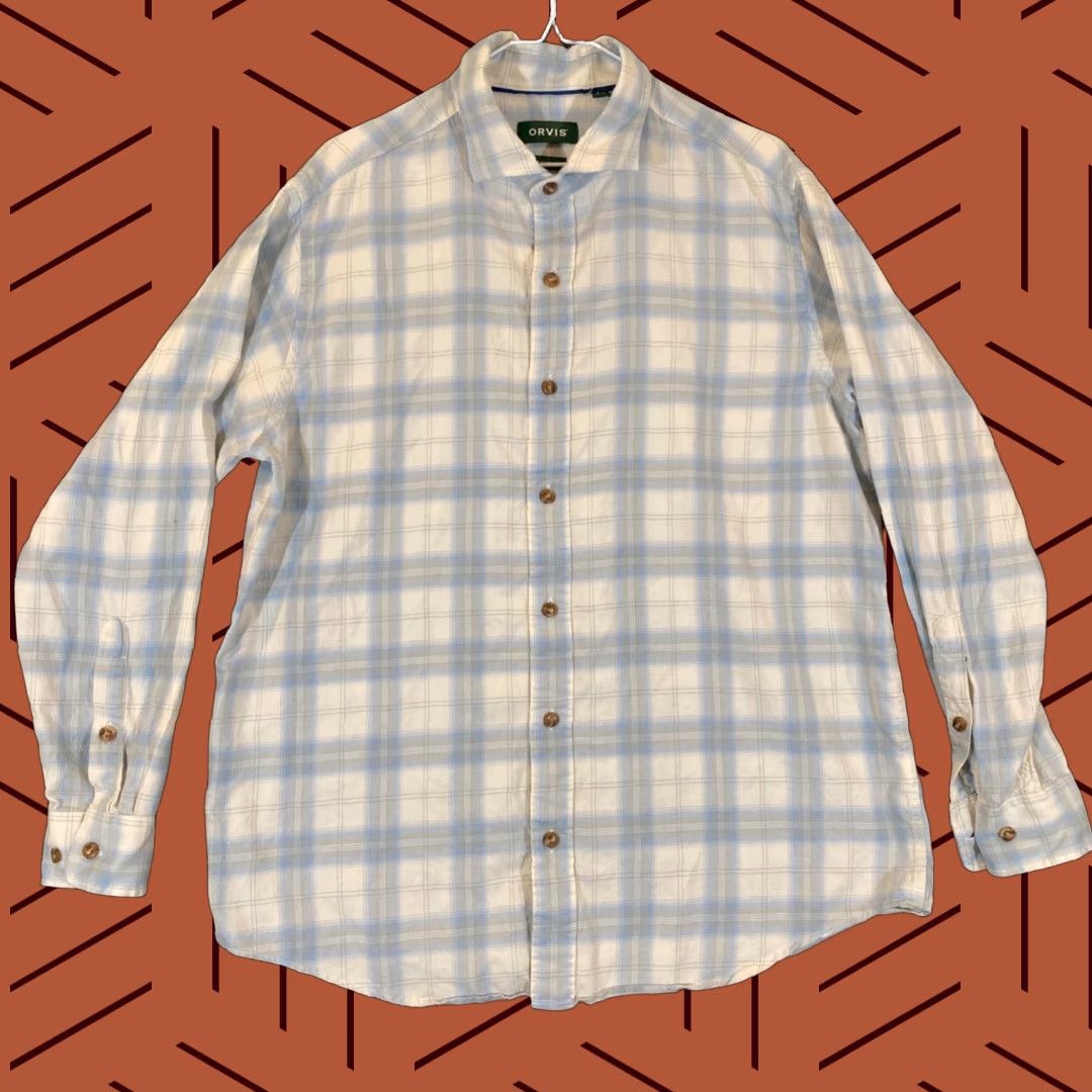 Orvis Orvis Shirt Large Blue White Plaid Button Up Outdoor Long Sleeve Tencel Mens Size US L / EU 52-54 / 3 - 1 Thumbnail