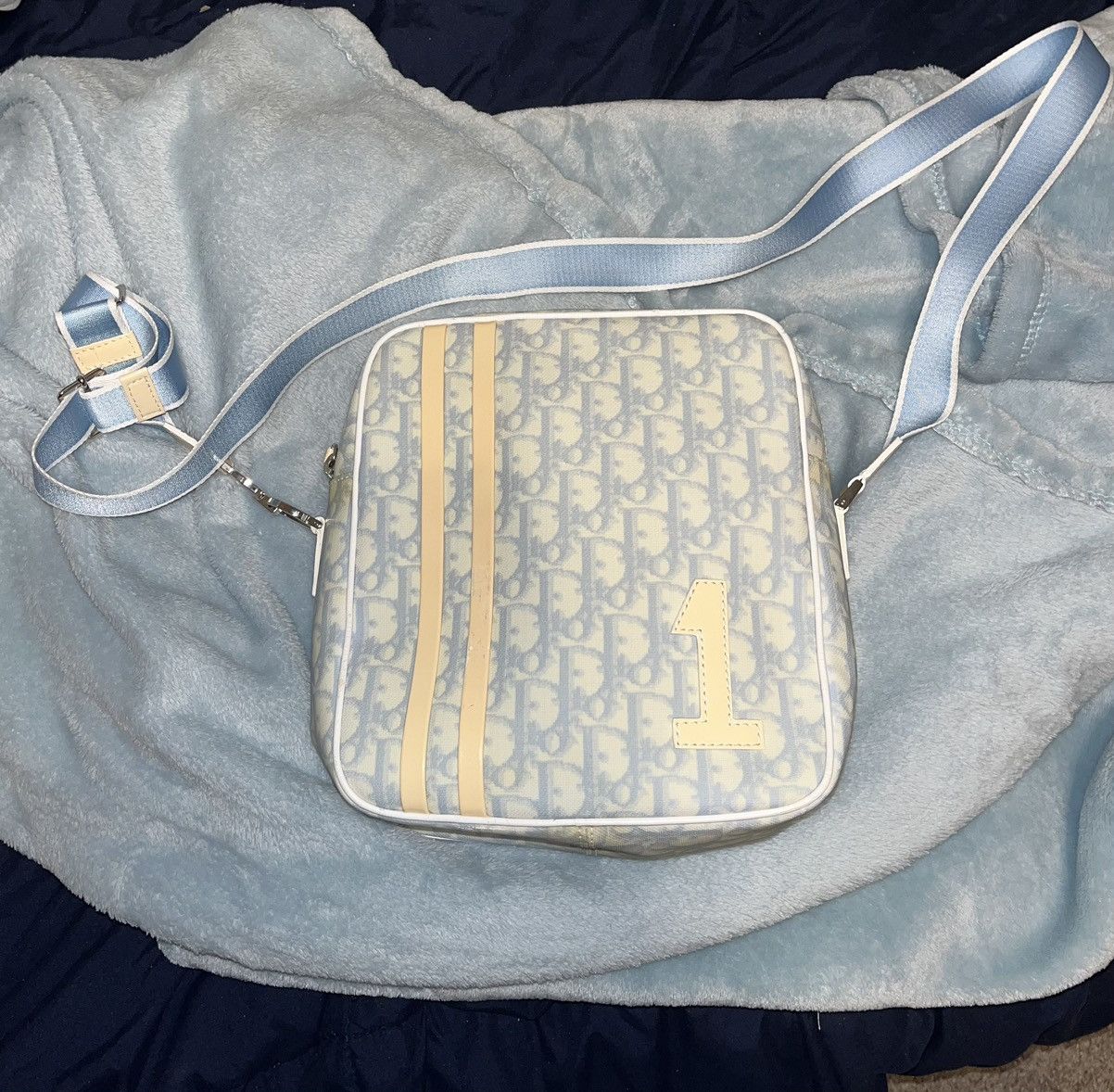 image of Christian Dior Monsieur x Dior Baby Blue Christian Dior Trotter Crossbody in White, Women's