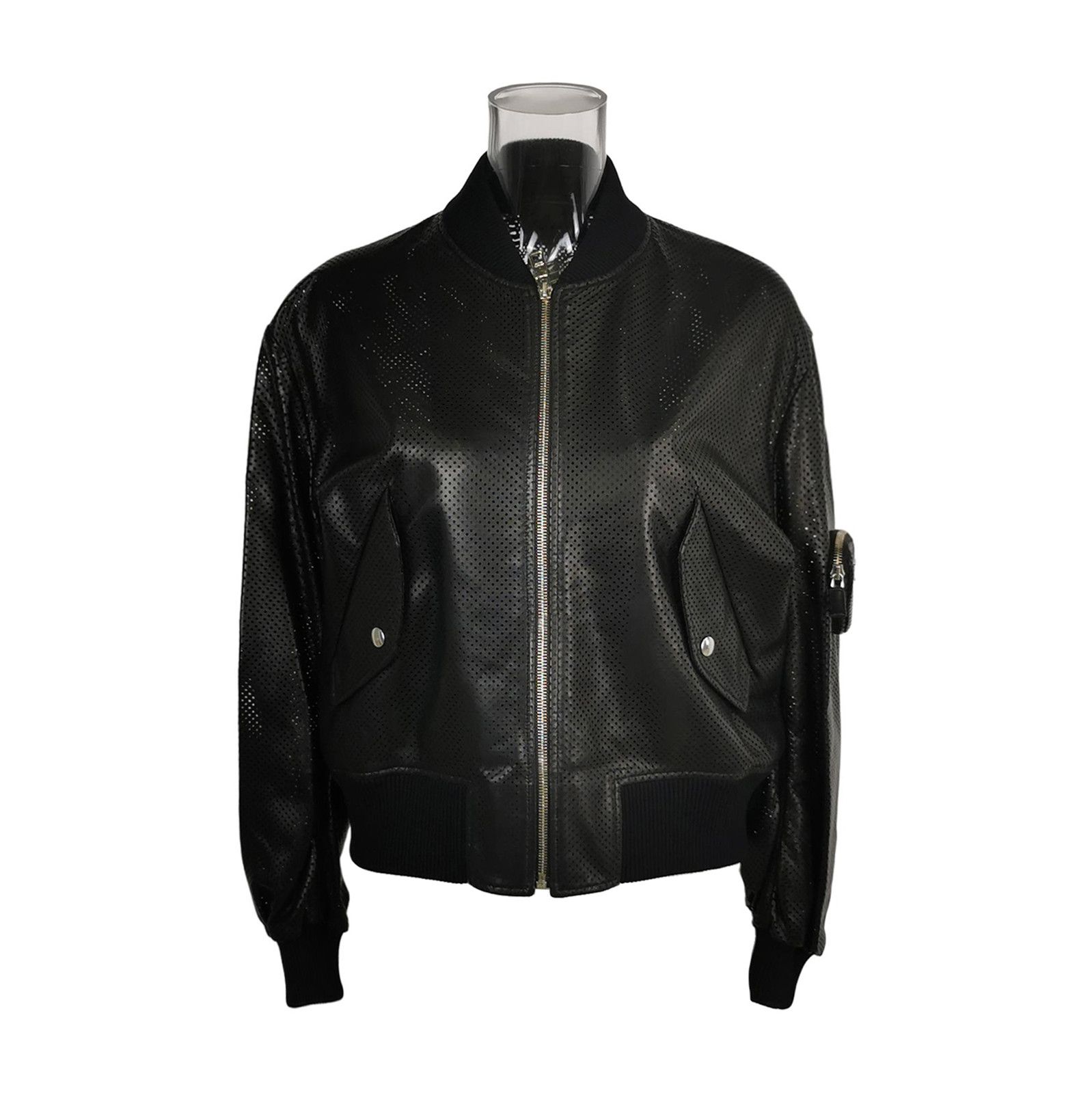 Prada Prada Black Leather Logo Zip Bomber Jacket 0079 Size US L / EU 52-54 / 3 - 1 Thumbnail