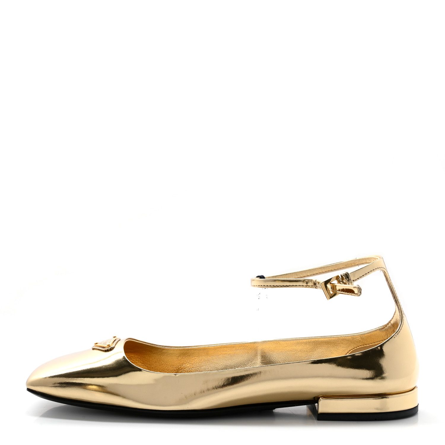 Prada o1w1db11124 Triangle Logo Patience Leather Ballerina in Gold Size US 7 / IT 37 - 1 Thumbnail