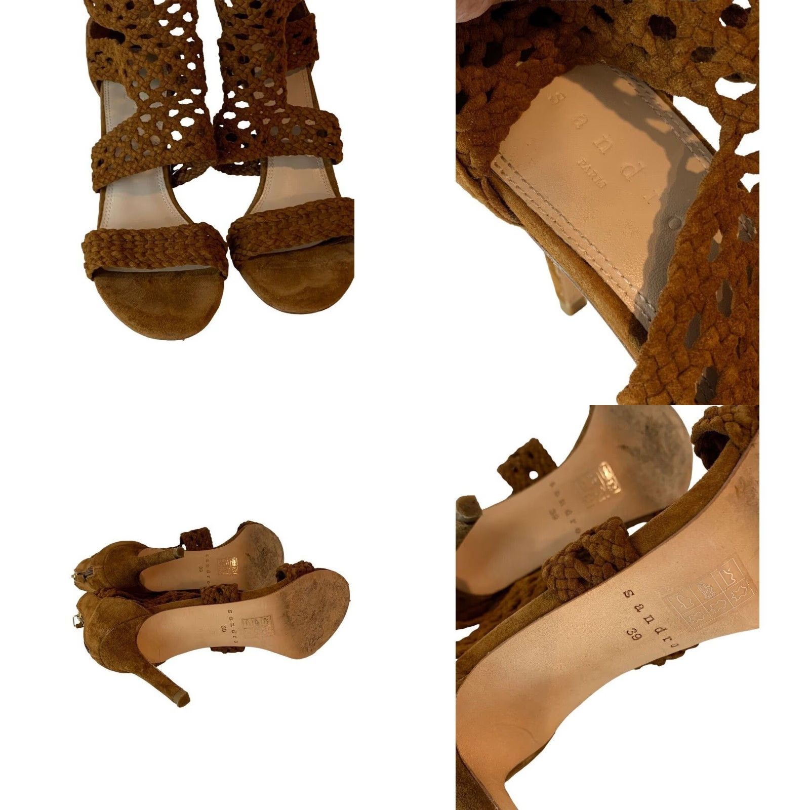 Sandro Sandro Agate Sandals Brown Suede Braid Stiletto 3.75" Heel Womens Strappy Size 8.5 Size US 9 / IT 39 - 8 Thumbnail