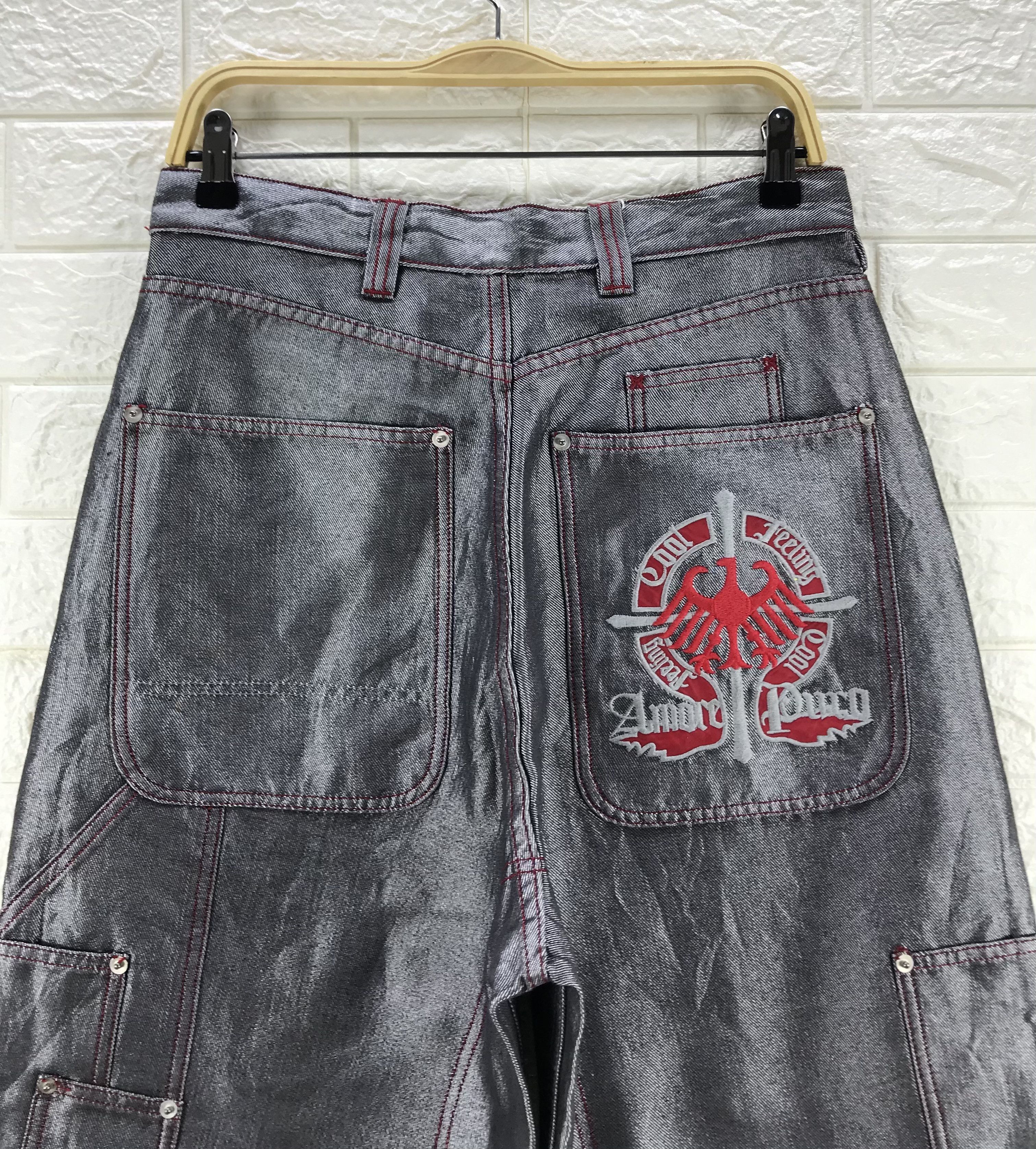 Japanese Brand Baggy Jeans Amore Puro Multi Pocket Glossy Grey Wide Denim Size US 31 - 2 Thumbnail