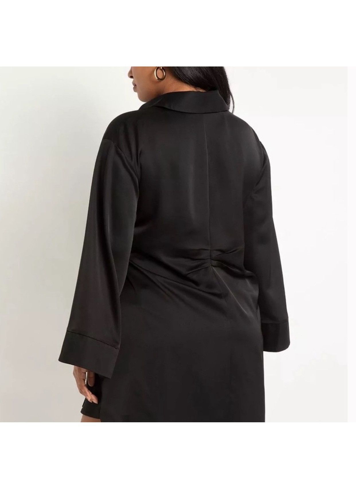 Other Eloquii Dress Women Black Satin Tie Waist Shirtdress Size 14 Size XXL / US 16-18 / IT 52-54 - 2 Thumbnail