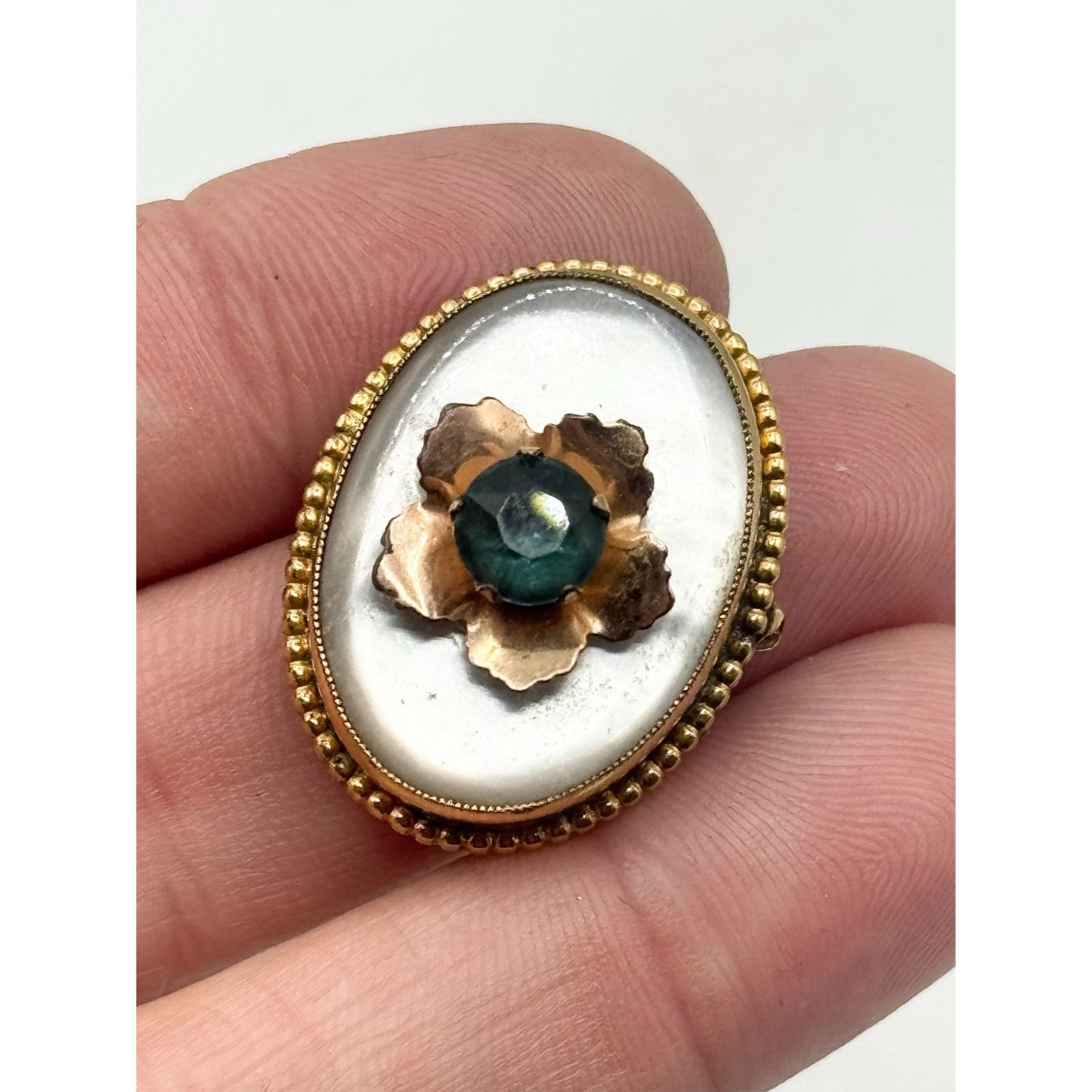Vintage Estate AM Co Gold Filled Mother of Pearl Rhinestone Flower B Size ONE SIZE - 4 Thumbnail