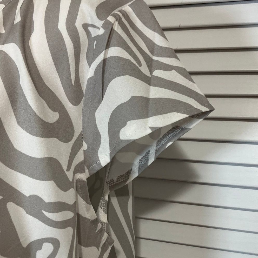 Other Gray Zebra Print Short Sleeve Midi Women Shift Dress 2XL Size XXL / US 16-18 / IT 52-54 - 5 Thumbnail