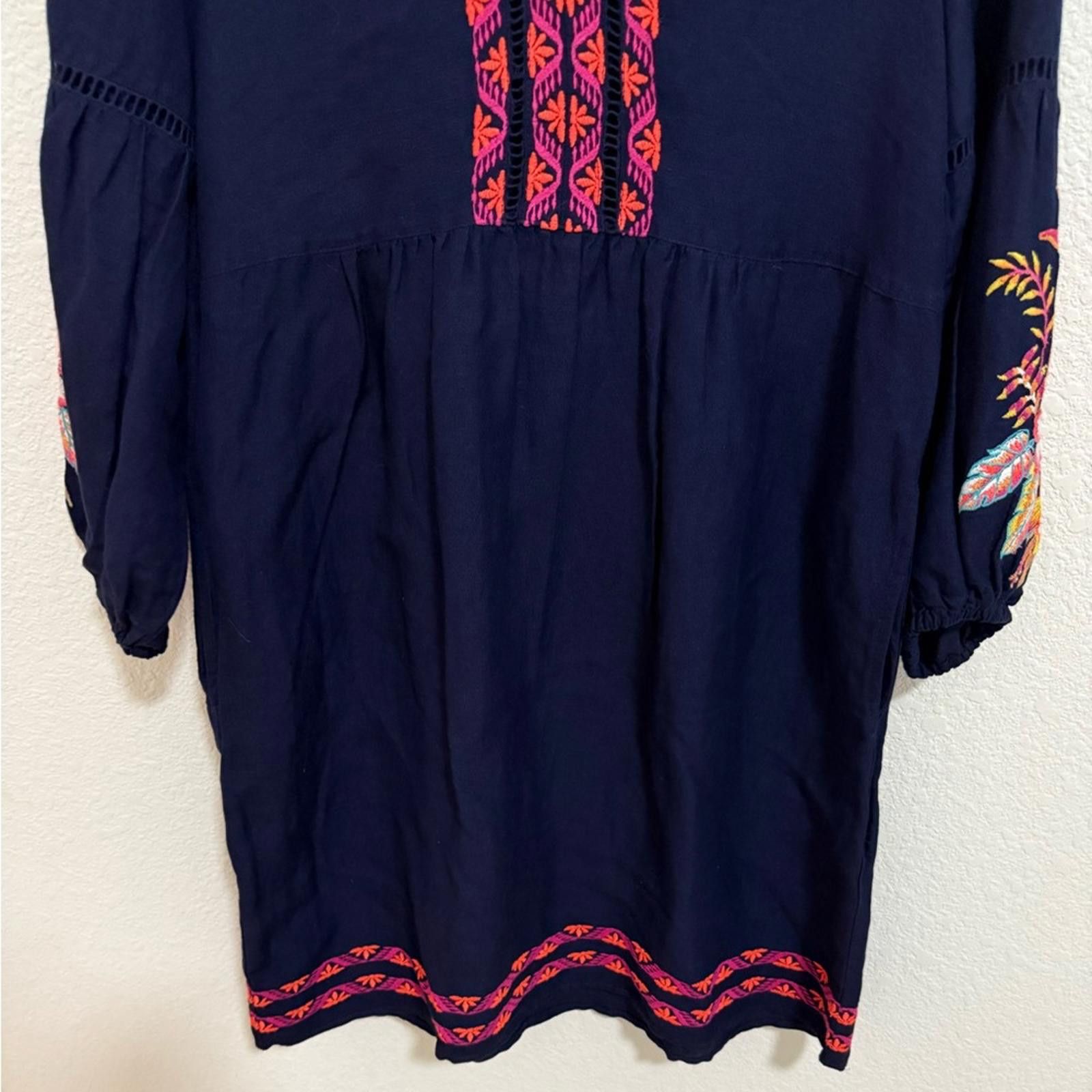 Tommy Bahama Tommy Bahama Navy Tunic Dress 3/4 Sleeve Embroidered Boho XS Size XS / US 0-2 / IT 36-38 - 5 Thumbnail