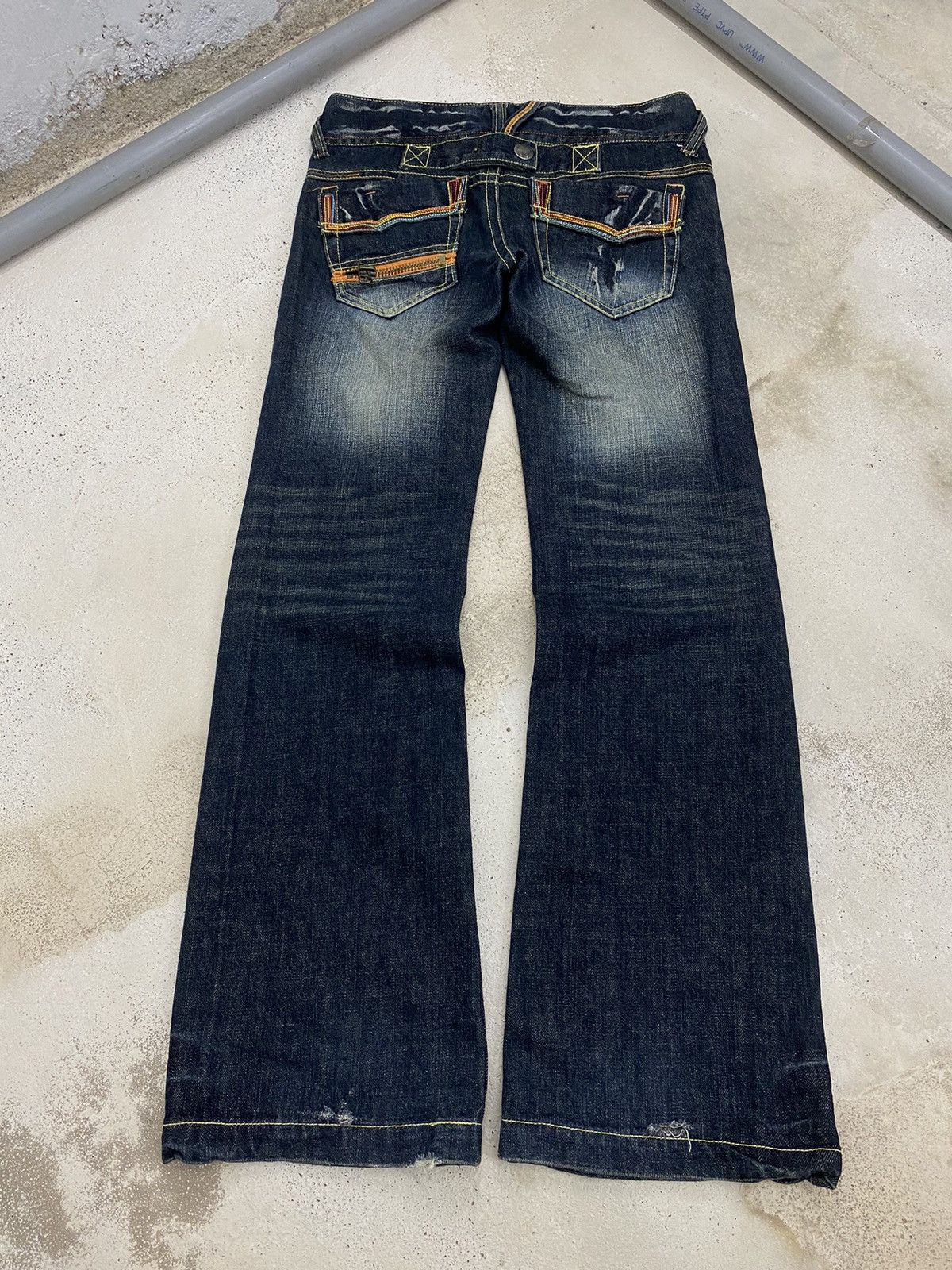 Japanese Brand Flare Colza Japan Mud Washed Whisker Buckle Low Rise Denim Size 29" - 2 Thumbnail