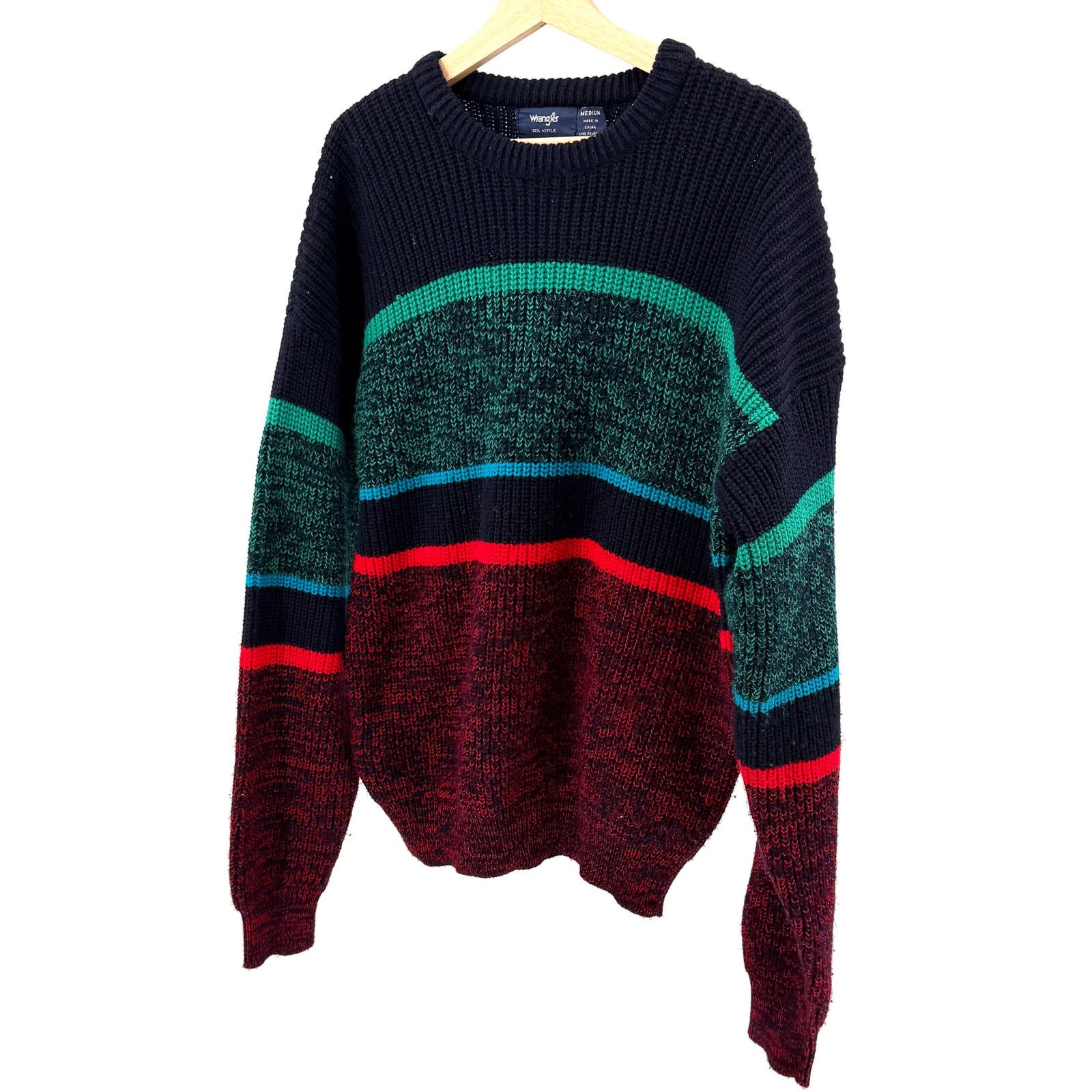Wrangler Vintage 90s Navy Green Red Block Striped Knit Sweater Size US M / EU 48-50 / 2 - 1 Thumbnail