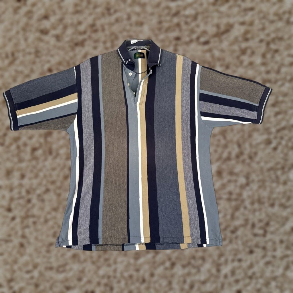 Vintage Fairway Sport Polo Shirt Mens Large Blue Gray Vertical Stripe Cotton Golf Top Size US L / EU 52-54 / 3 - 1 Thumbnail