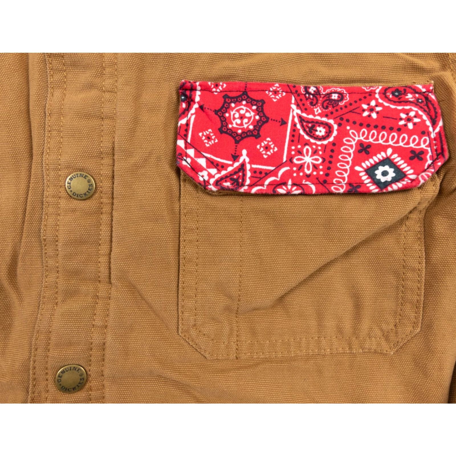 Dickies Dickies Jacket Mens Small Tan Workwear Flannel Lined Red Paisley Snap Button Size US S / EU 44-46 / 1 - 3 Thumbnail