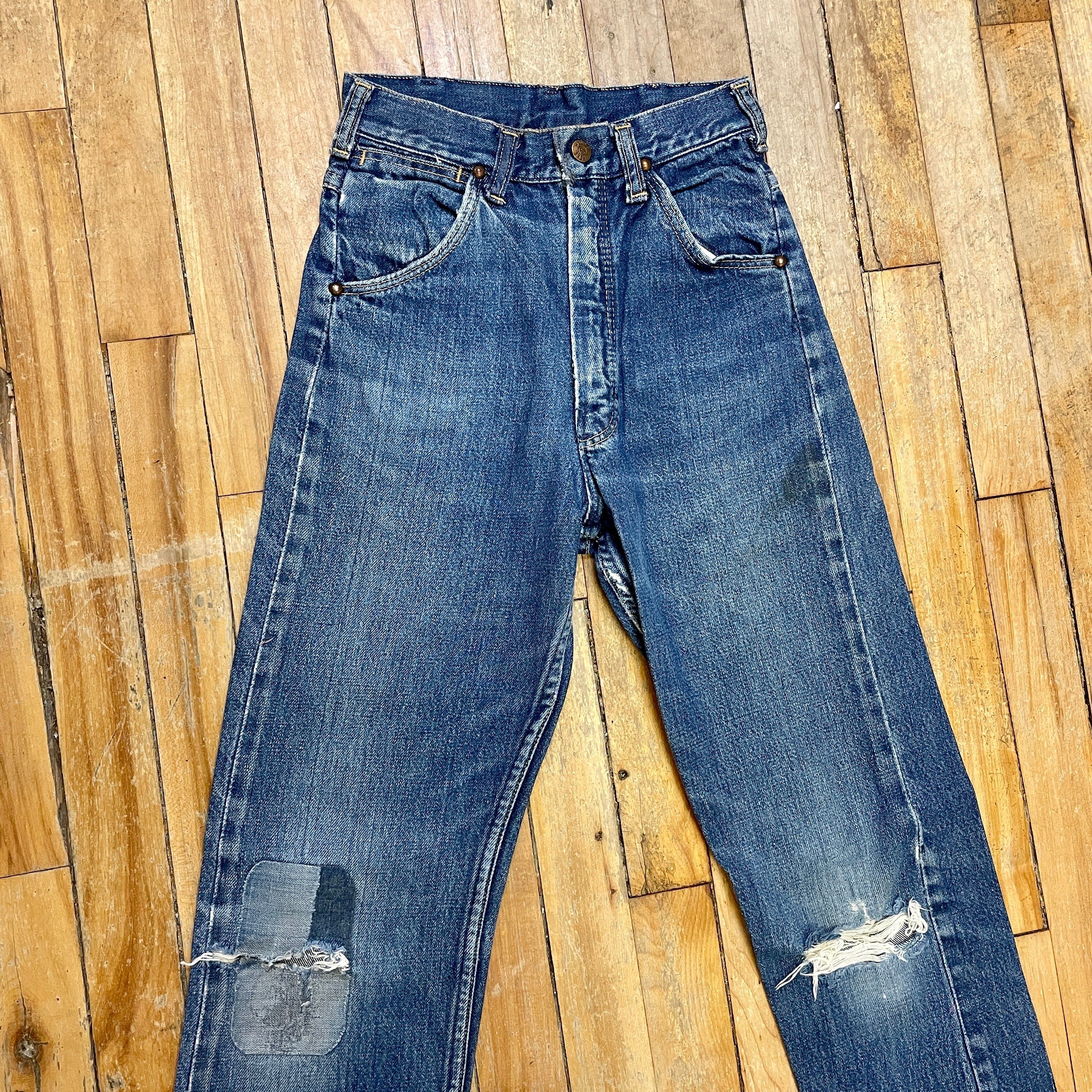 Other Vintage Mid-Century Patched Perfection Circle S High Waisted Ranch Selvedge Denim Jeans Petite/Youth 23" Waist Size 23" - 3 Thumbnail