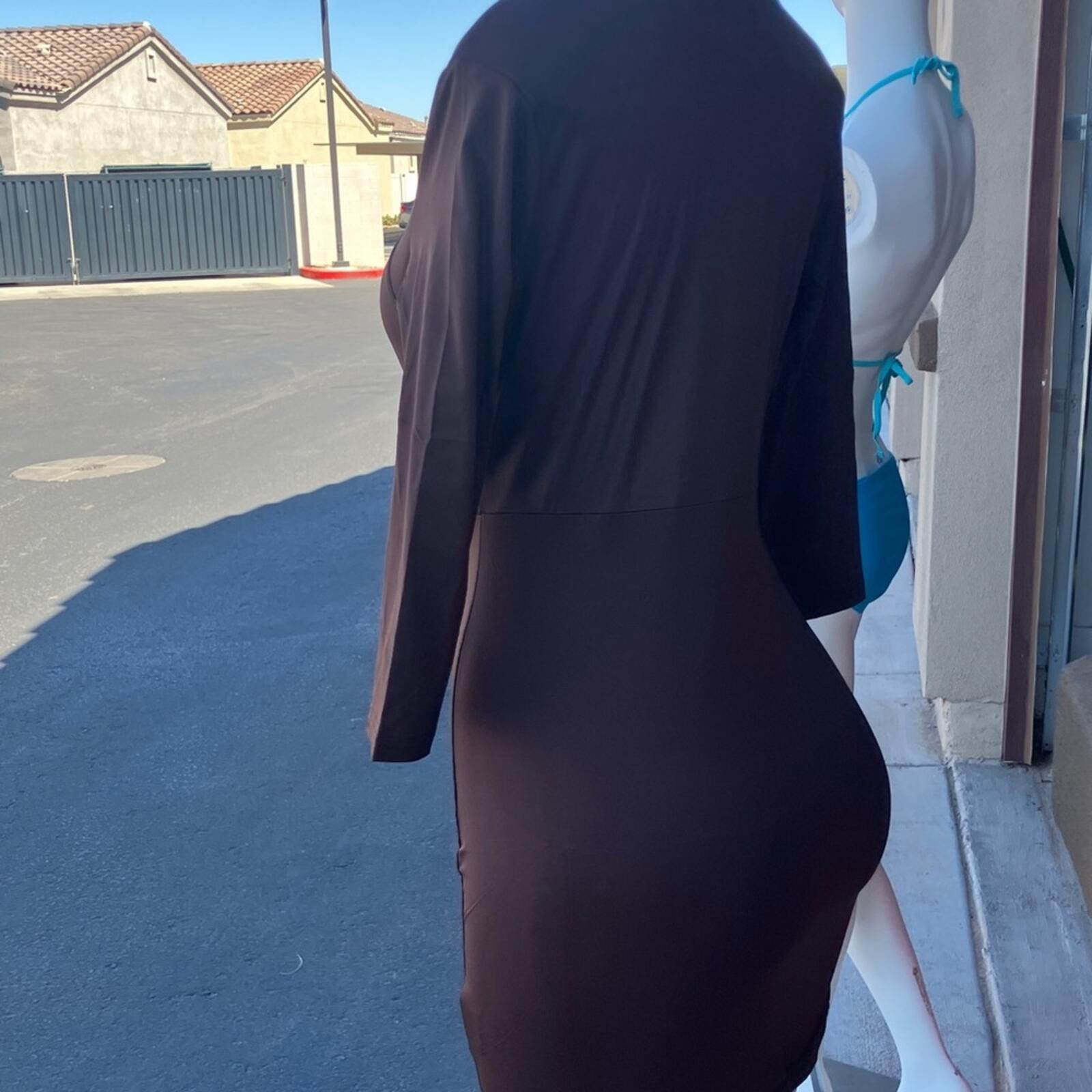 Other NIB Square-Neck Mini Dress with Three-Quarter Sleeves Brown Size S / US 4 / IT 40 - 4 Thumbnail