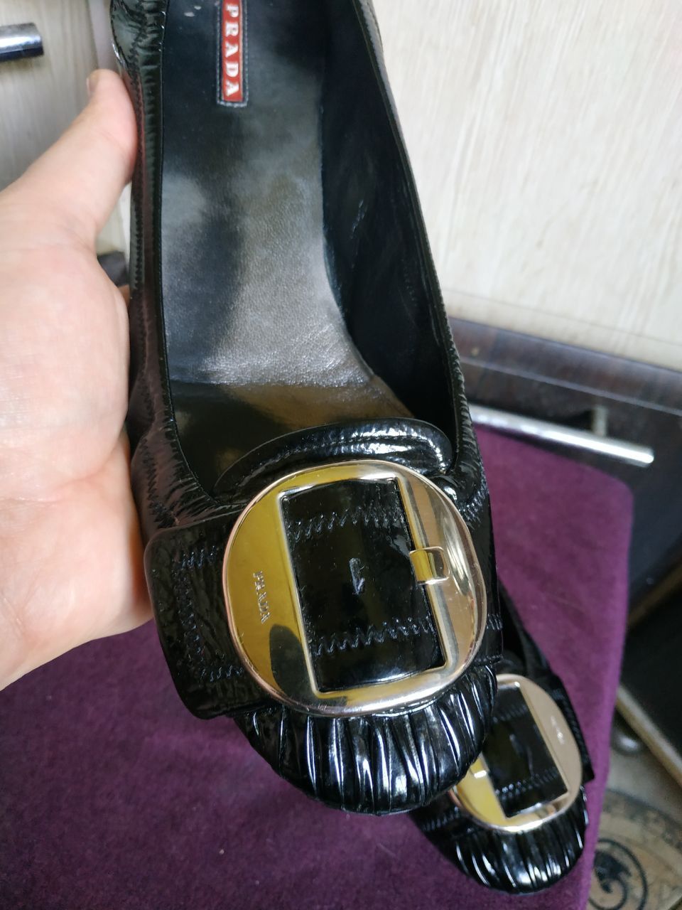 Prada Prada Black Patent Ballet Flats Gold Buckle EU 37 Size US 6 / IT 36 - 21 Thumbnail