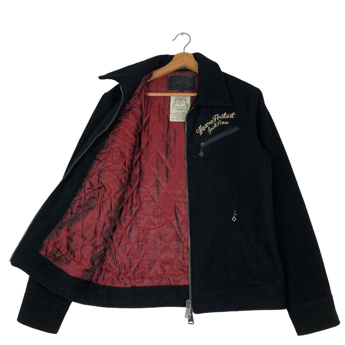 Japanese Brand 🔥VINTAGE WOOL BIKER JACKET JACKROSE BIG LOGO PUNK DESIGN Size US M / EU 48-50 / 2 - 11 Thumbnail