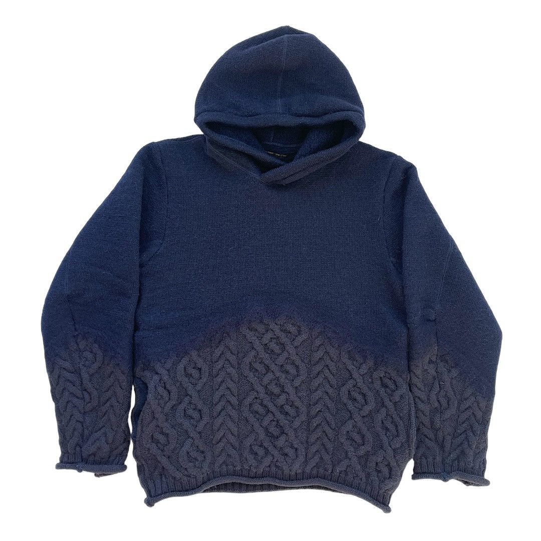 Pre-owned Talking About The Abstraction Gradient Texture Hybrid Hair Cable Knit Hoodie In Navy