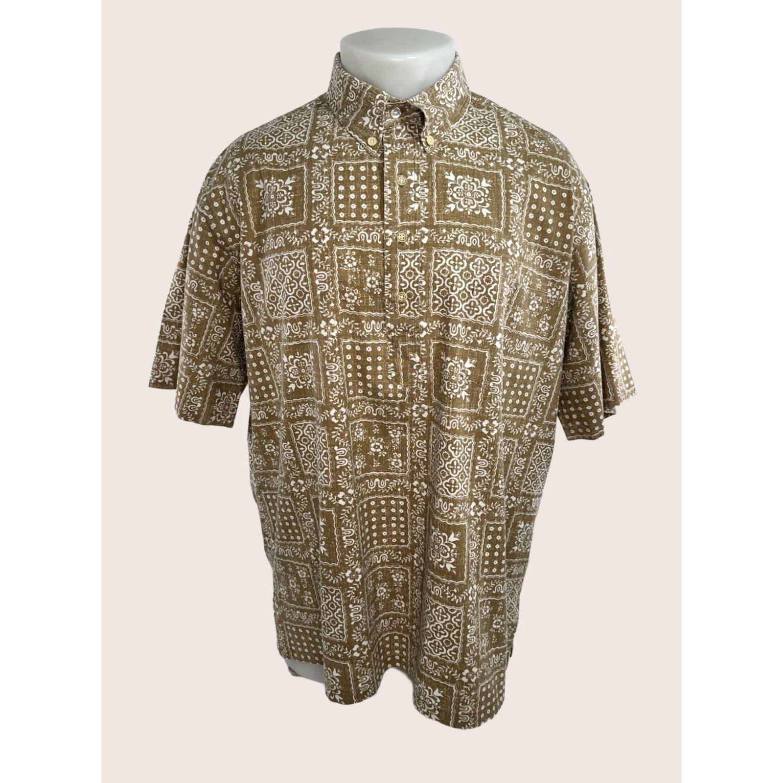 Reyn Spooner Reyn Spooner REVERSE PRINT Hawaiian Aloha Shirt - XL - Olive Brown / White Size US XL / EU 56 / 4 - 1 Thumbnail