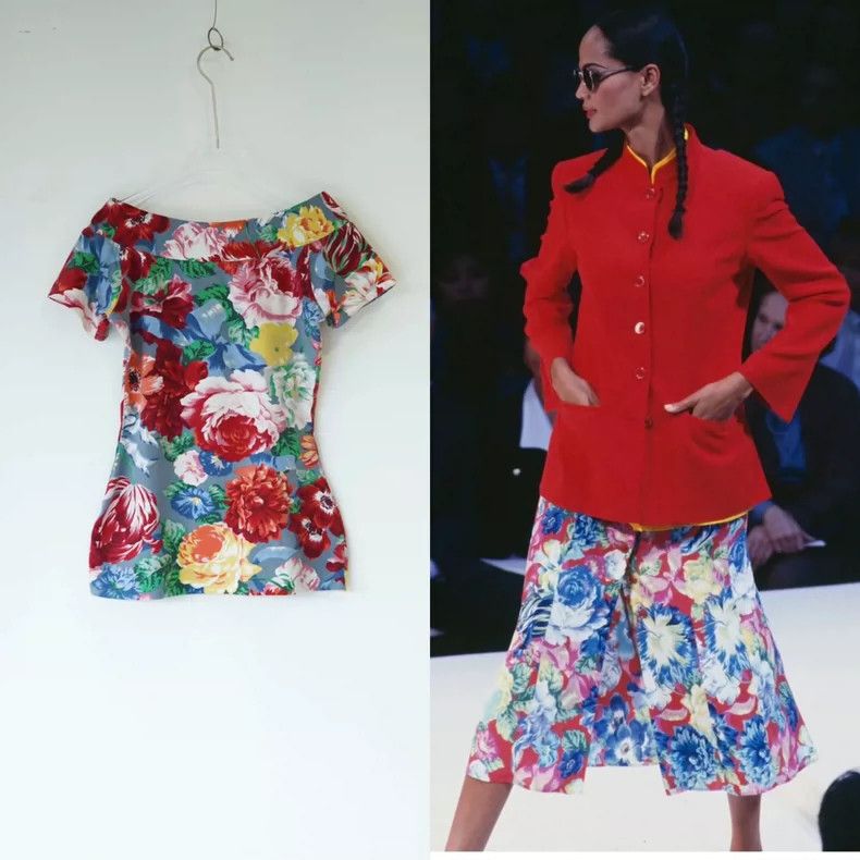 KENZO 80s style floral one-shoulder top